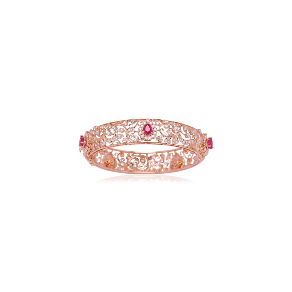 Charming Ruby And Diamond Floral Bangle Charming Ruby And Diamond Floral Bangle