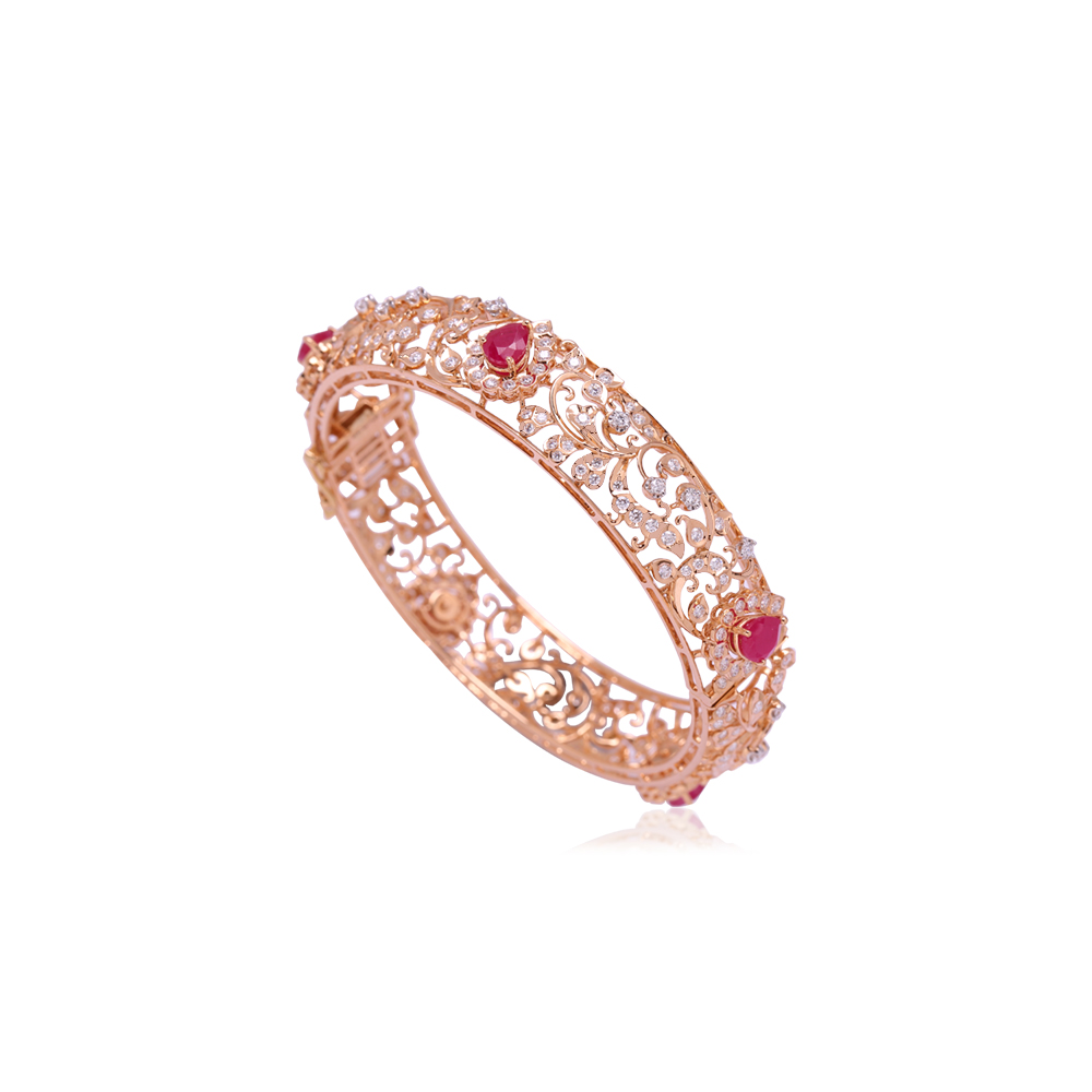 Charming Ruby And Diamond Floral Bangle Charming Ruby And Diamond Floral Bangle