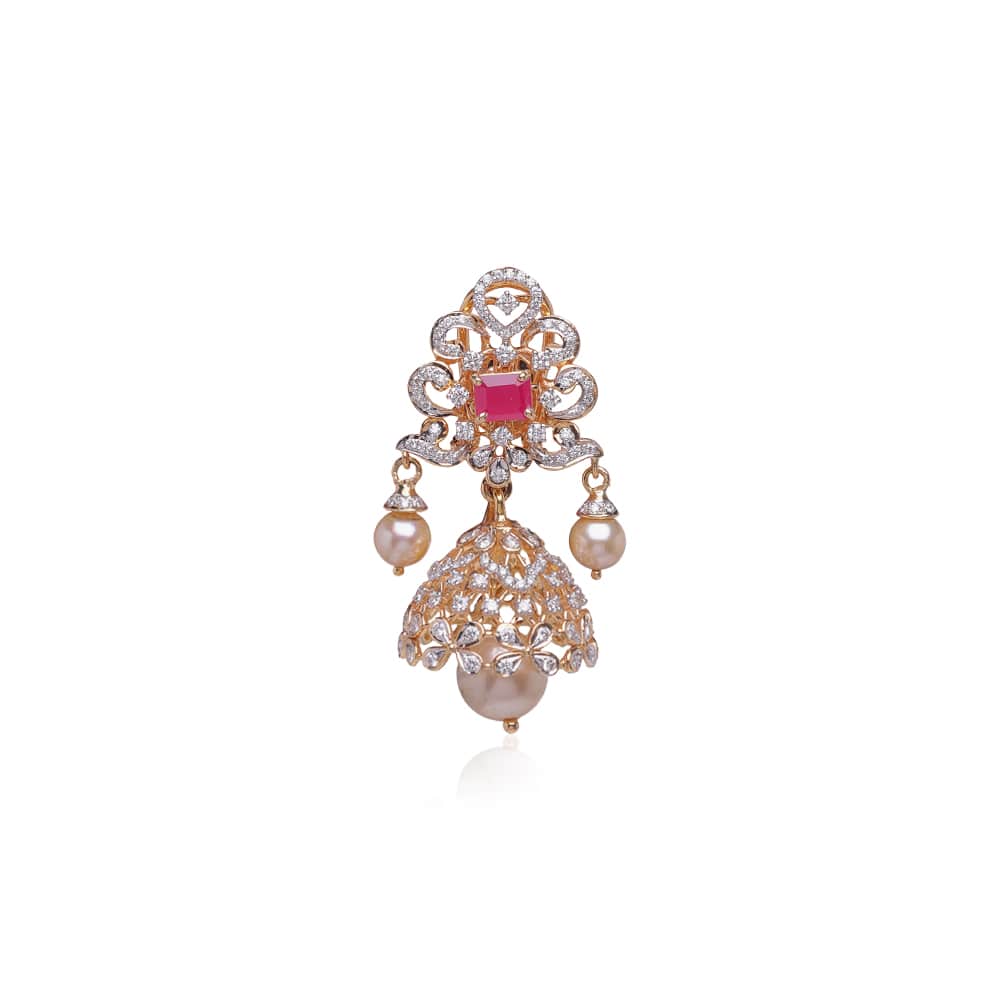 Decorous Ruby Studded Diamond Jhumkas Decorous Ruby Studded Diamond Jhumkas