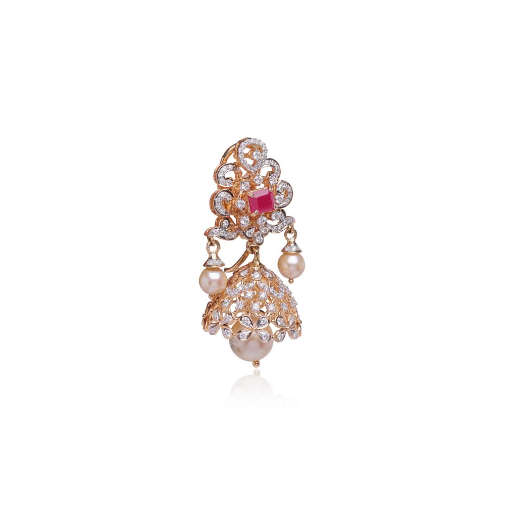 Decorous Ruby Studded Diamond Jhumkas Decorous Ruby Studded Diamond Jhumkas
