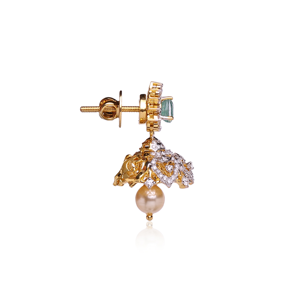 Elegant Emerald Diamond Jhumkas Elegant Emerald Diamond Jhumkas