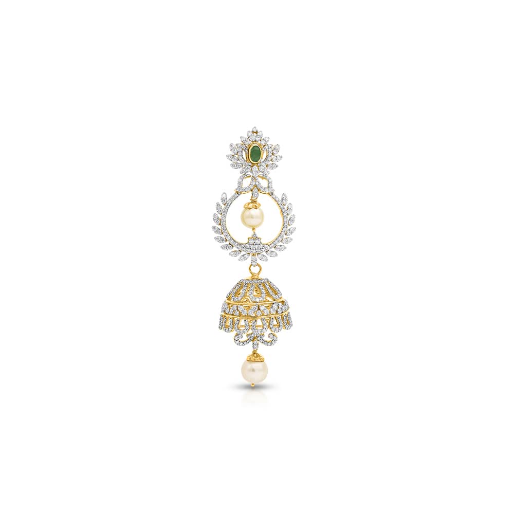 Emerald & Pearl Diamond Studded Earrings Emerald & Pearl Diamond Studded Earrings