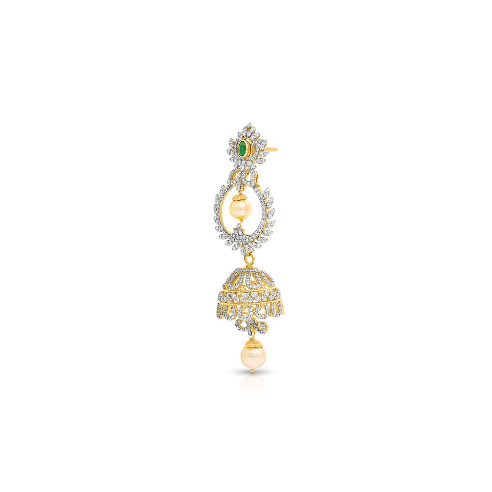 Emerald & Pearl Diamond Studded Earrings Emerald & Pearl Diamond Studded Earrings