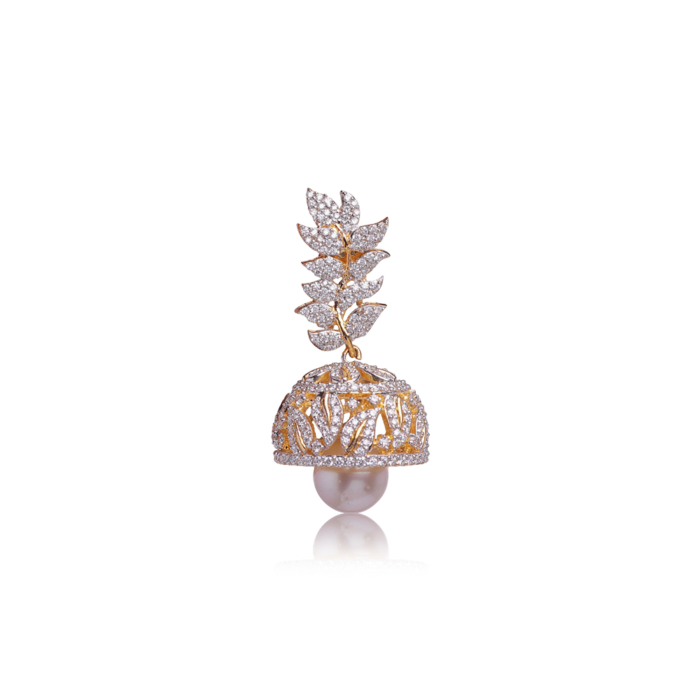 Marvellous Diamond & Pearl Studded Jhumkas Marvellous Diamond & Pearl Studded Jhumkas