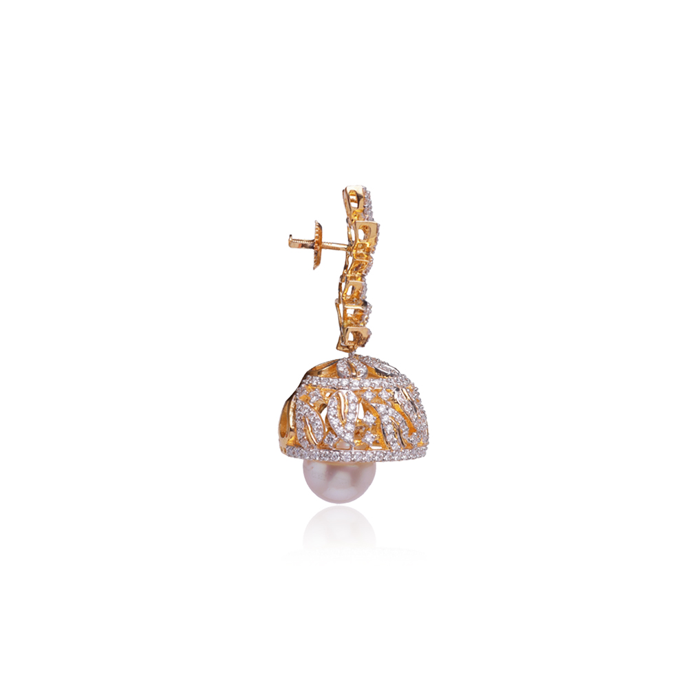 Marvellous Diamond & Pearl Studded Jhumkas Marvellous Diamond & Pearl Studded Jhumkas
