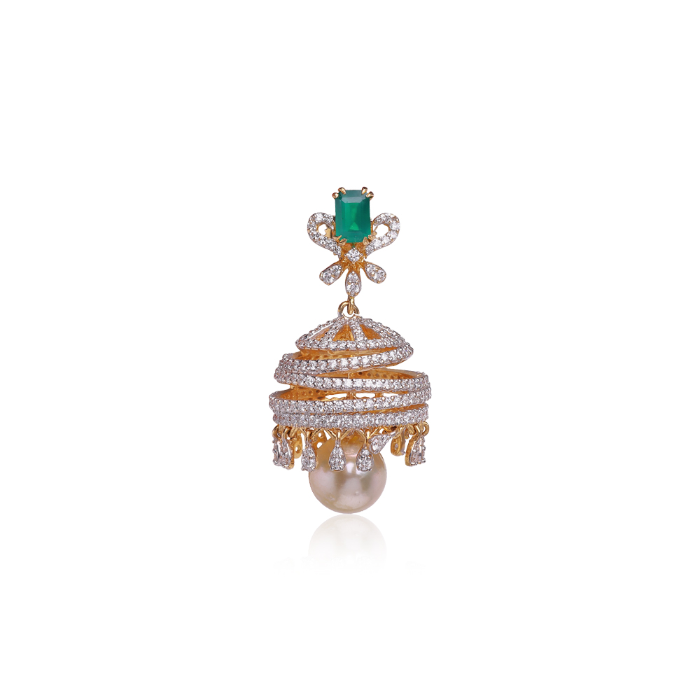 Serene Emerald Studded Diamond Jhumkas Serene Emerald Studded Diamond Jhumkas