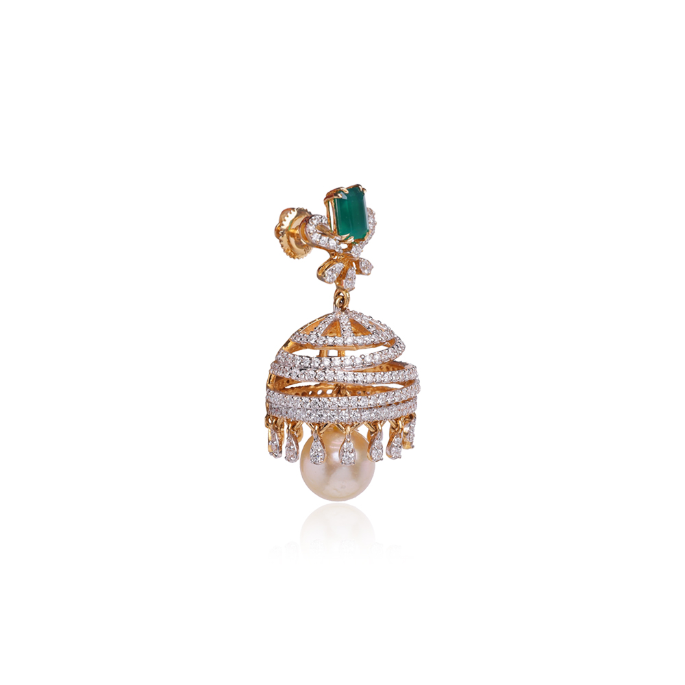 Serene Emerald Studded Diamond Jhumkas Serene Emerald Studded Diamond Jhumkas