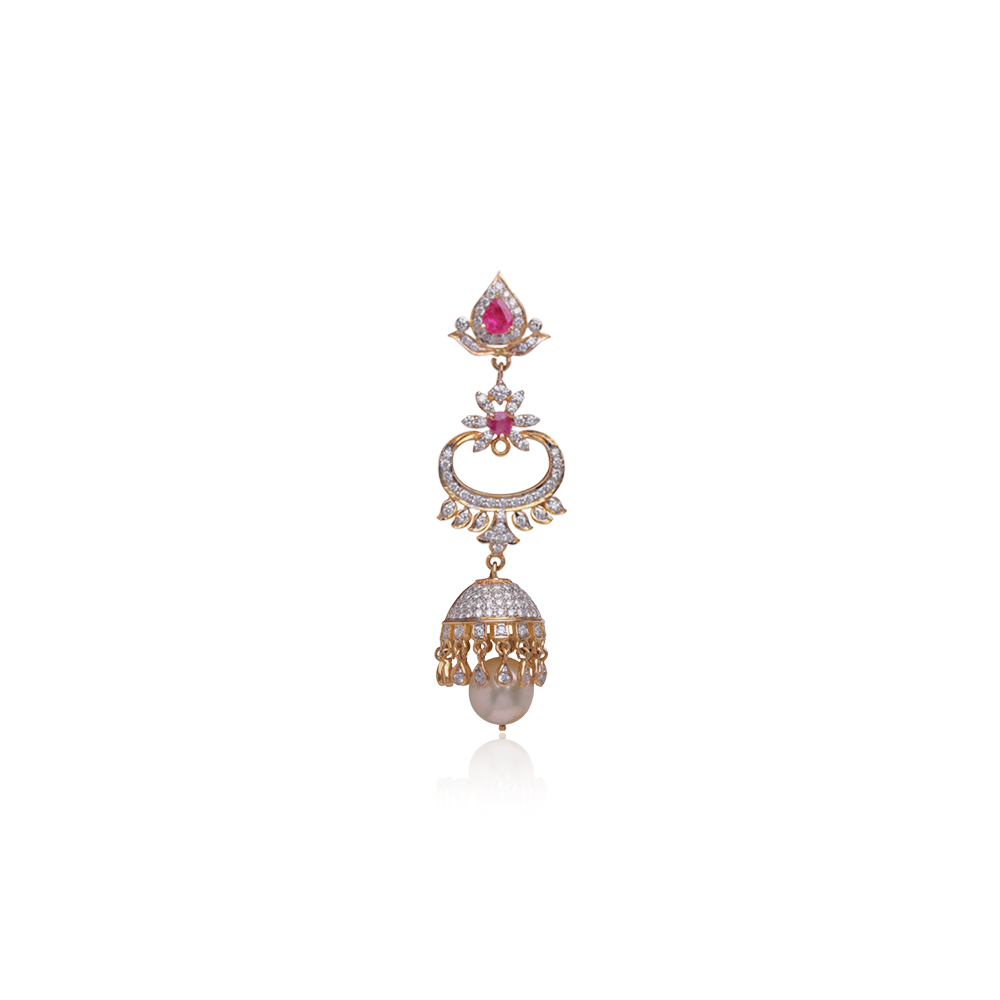 Dianty Rubies & Diamond Studded Jhumkas Dianty Rubies & Diamond Studded Jhumkas