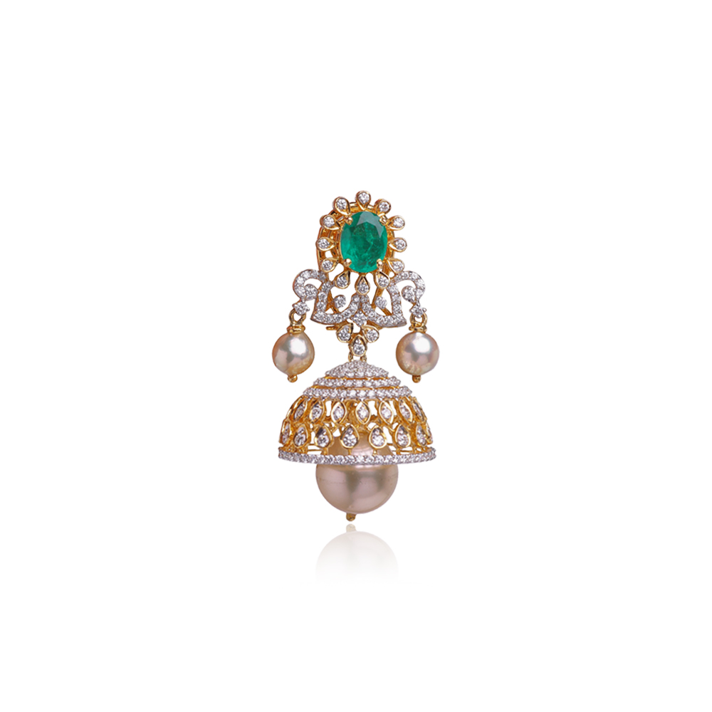 Sleek Emerald Studded Jhumkas Sleek Emerald Studded Jhumkas