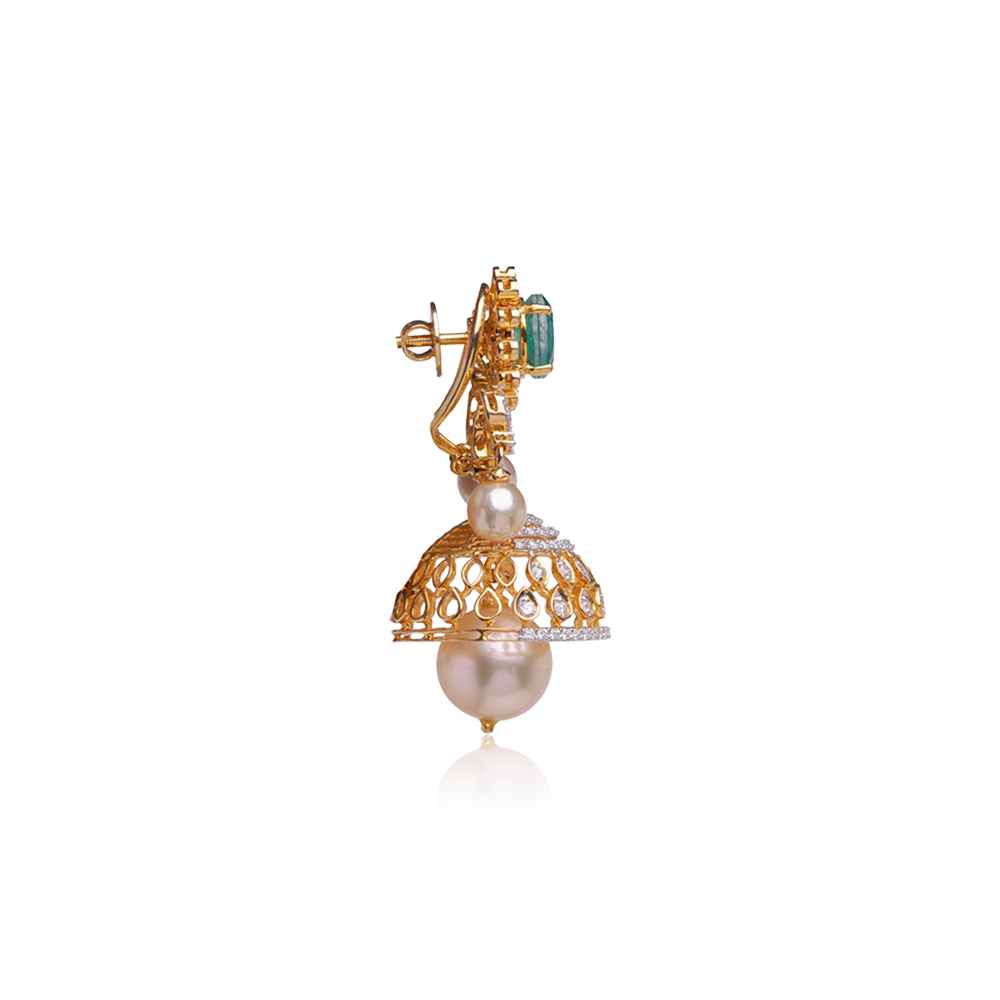 Sleek Emerald Studded Jhumkas Sleek Emerald Studded Jhumkas