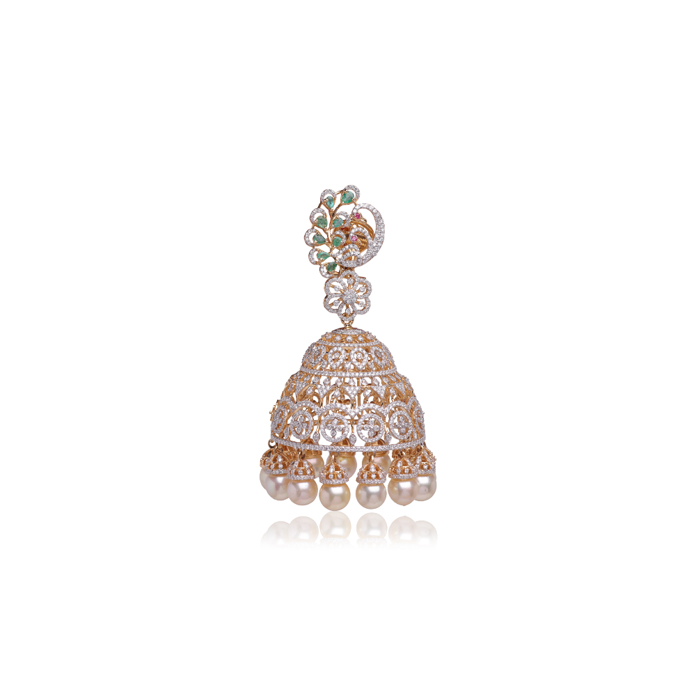 Alluring Emerald Pearl Diamond Jhumkas Alluring Emerald Pearl Diamond Jhumkas