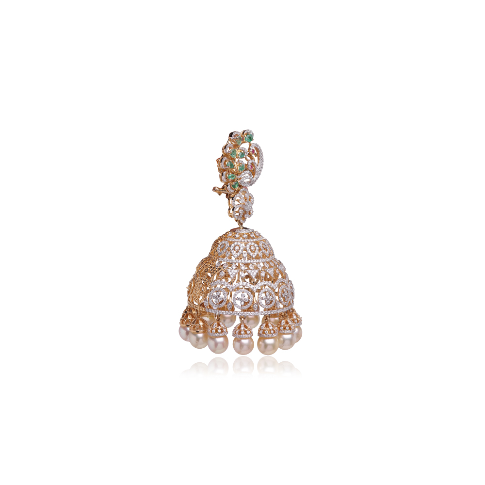 Alluring Emerald Pearl Diamond Jhumkas Alluring Emerald Pearl Diamond Jhumkas