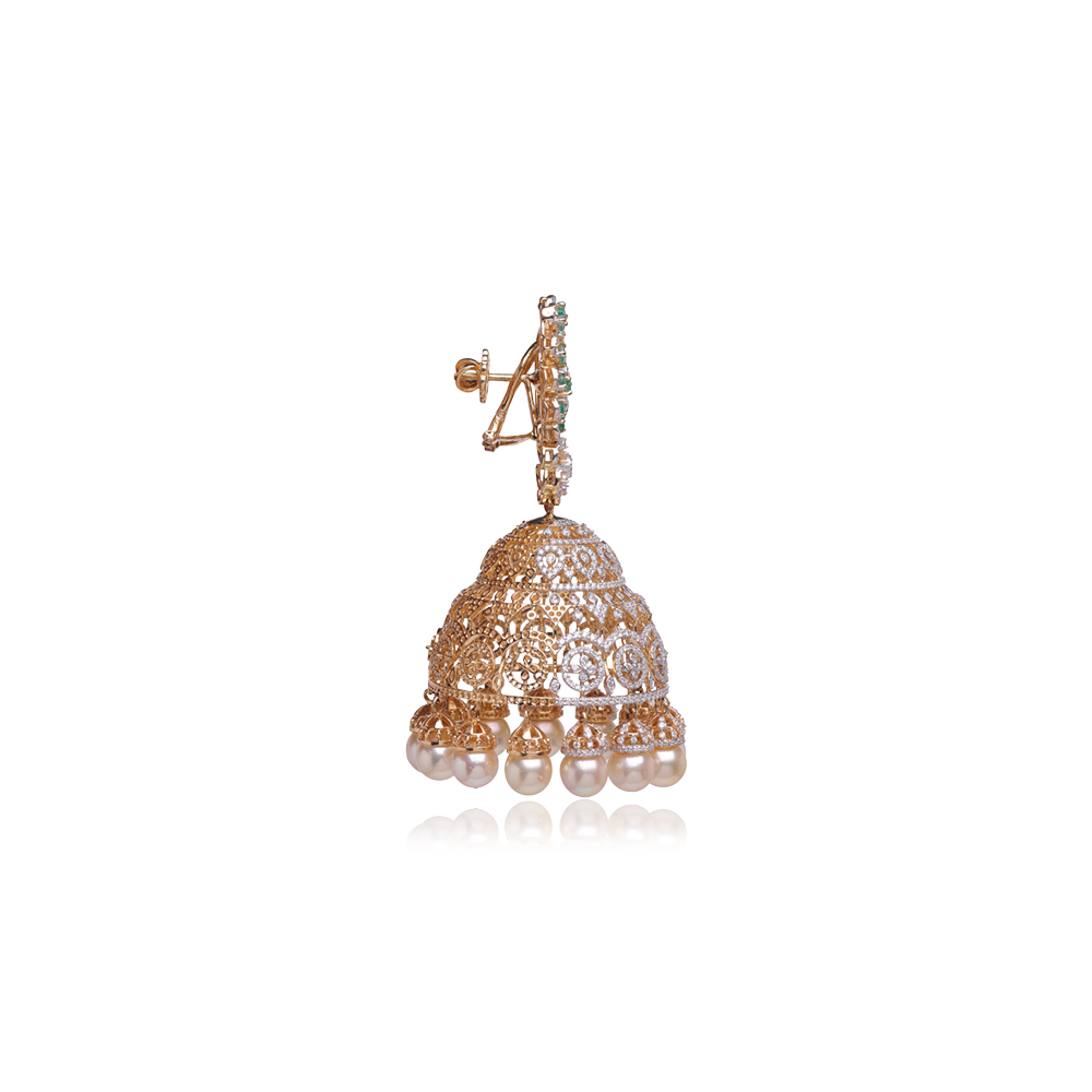 Alluring Emerald Pearl Diamond Jhumkas Alluring Emerald Pearl Diamond Jhumkas