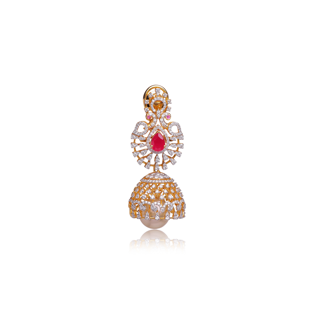 Striking Ruby Diamond Jhumkas Striking Ruby Diamond Jhumkas