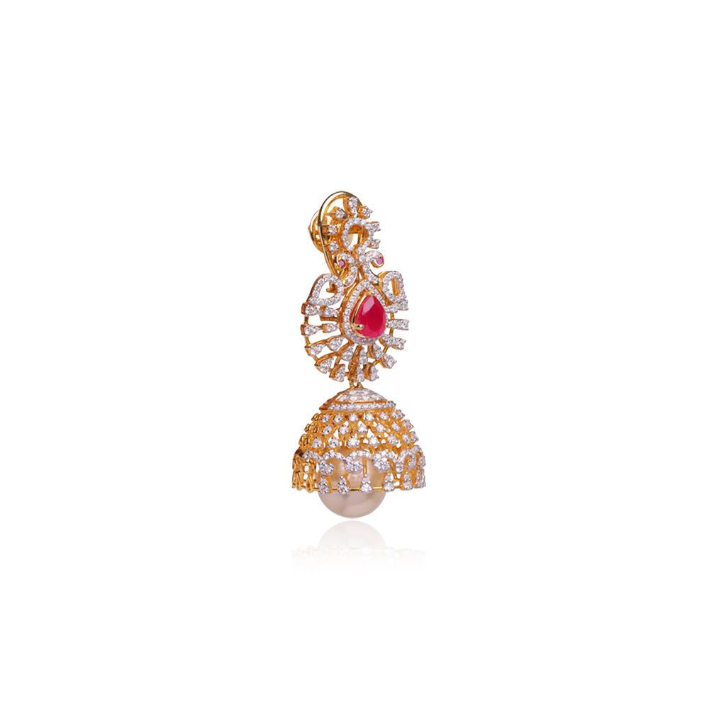 Striking Ruby Diamond Jhumkas Striking Ruby Diamond Jhumkas