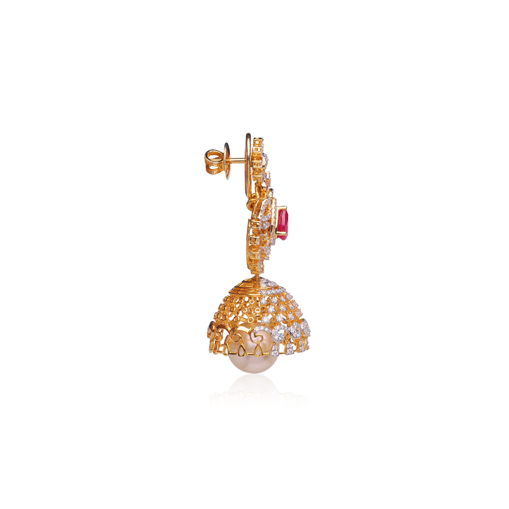 Striking Ruby Diamond Jhumkas Striking Ruby Diamond Jhumkas