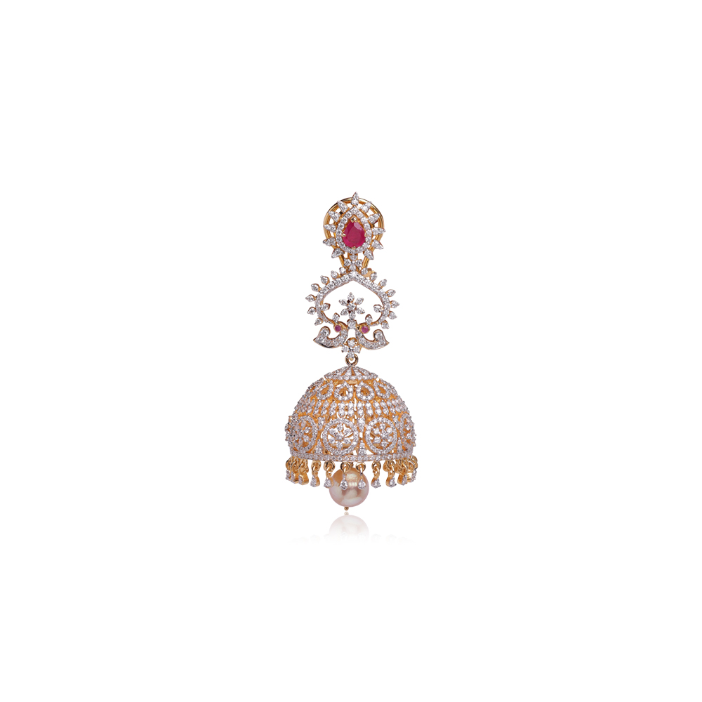Lustrous Diamond & Ruby Jhumkas Lustrous Diamond & Ruby Jhumkas