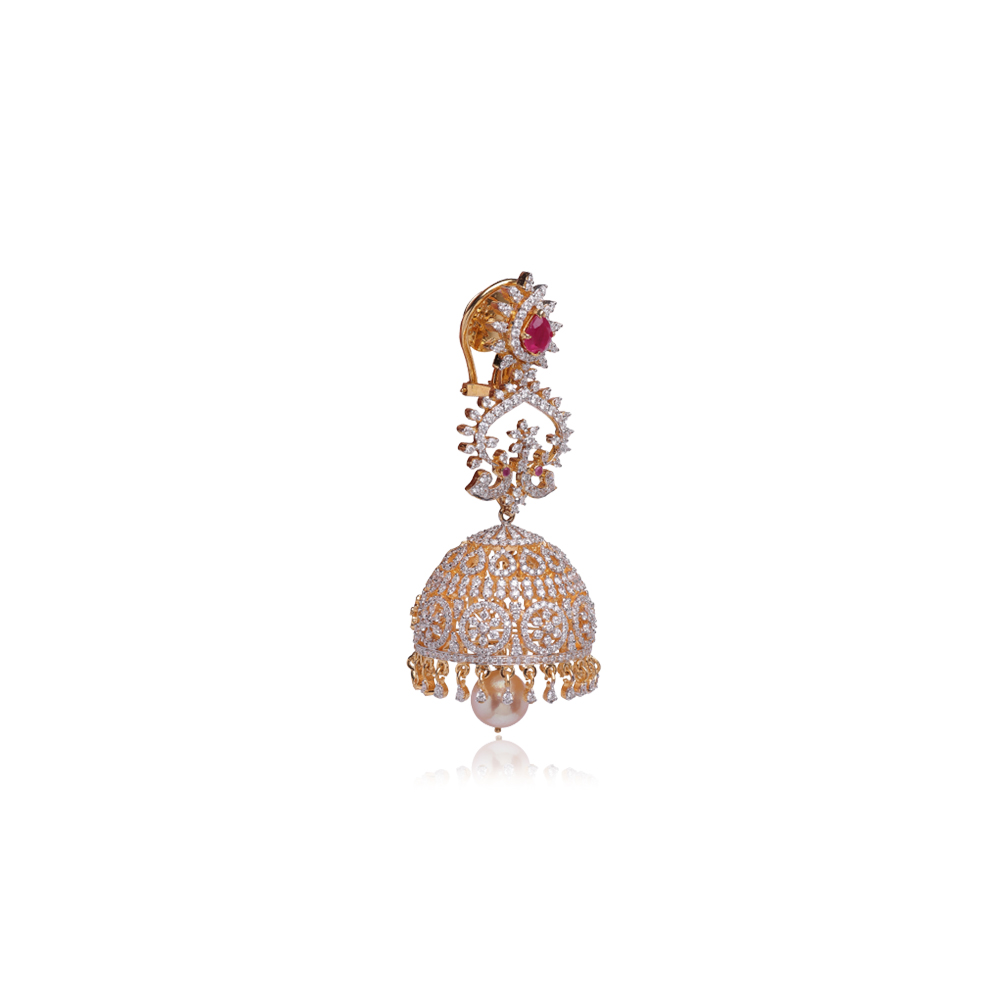 Lustrous Diamond & Ruby Jhumkas Lustrous Diamond & Ruby Jhumkas
