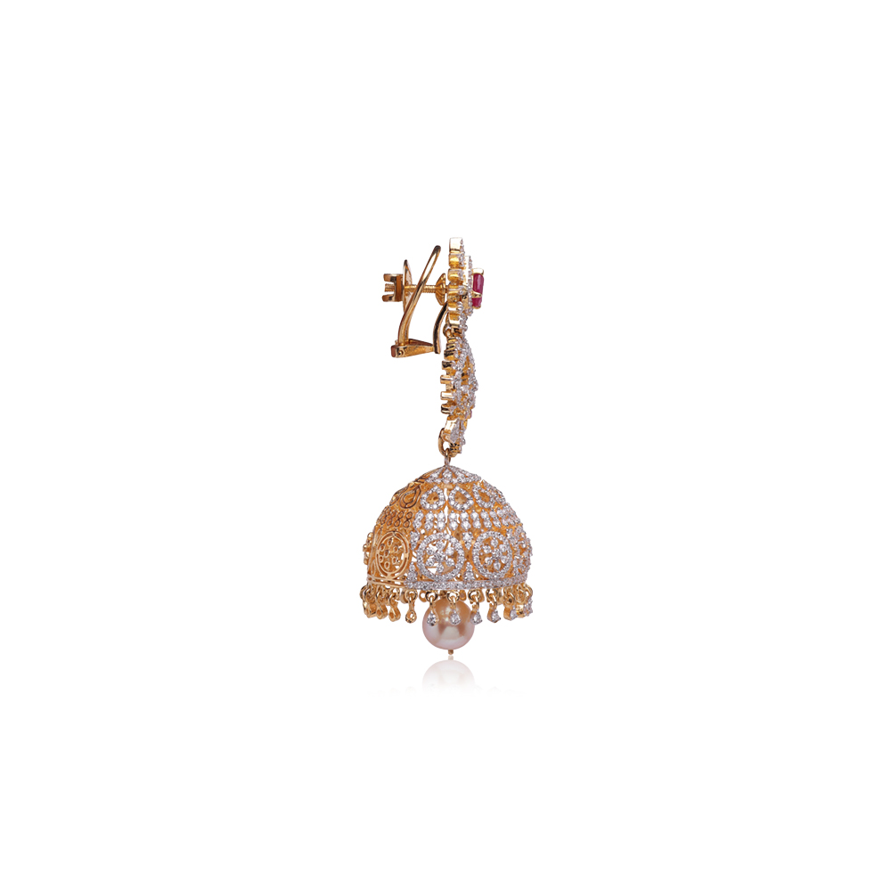 Lustrous Diamond & Ruby Jhumkas Lustrous Diamond & Ruby Jhumkas