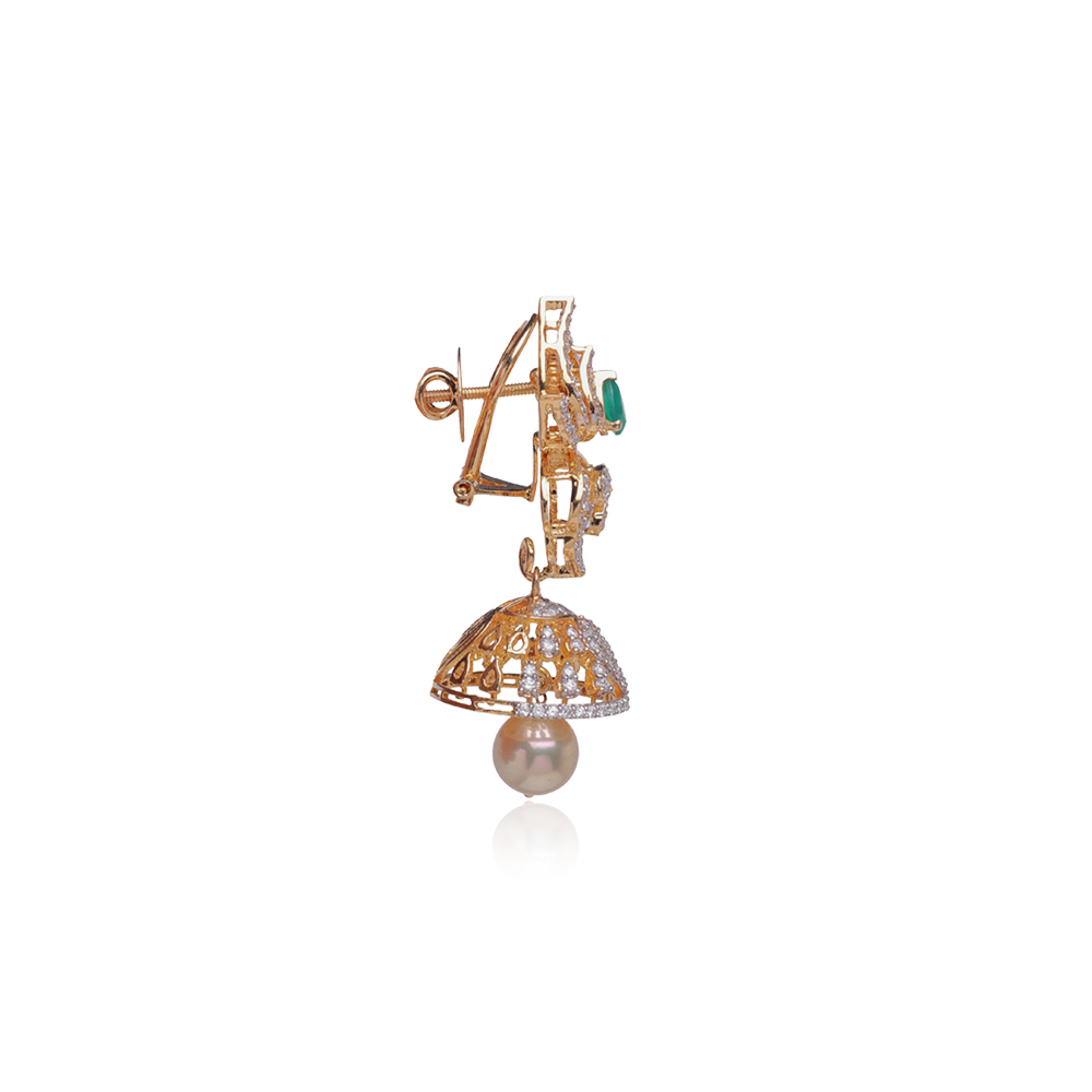 Leaflike Gold & Diamond Studded Jhumkas Leaflike Gold & Diamond Studded Jhumkas