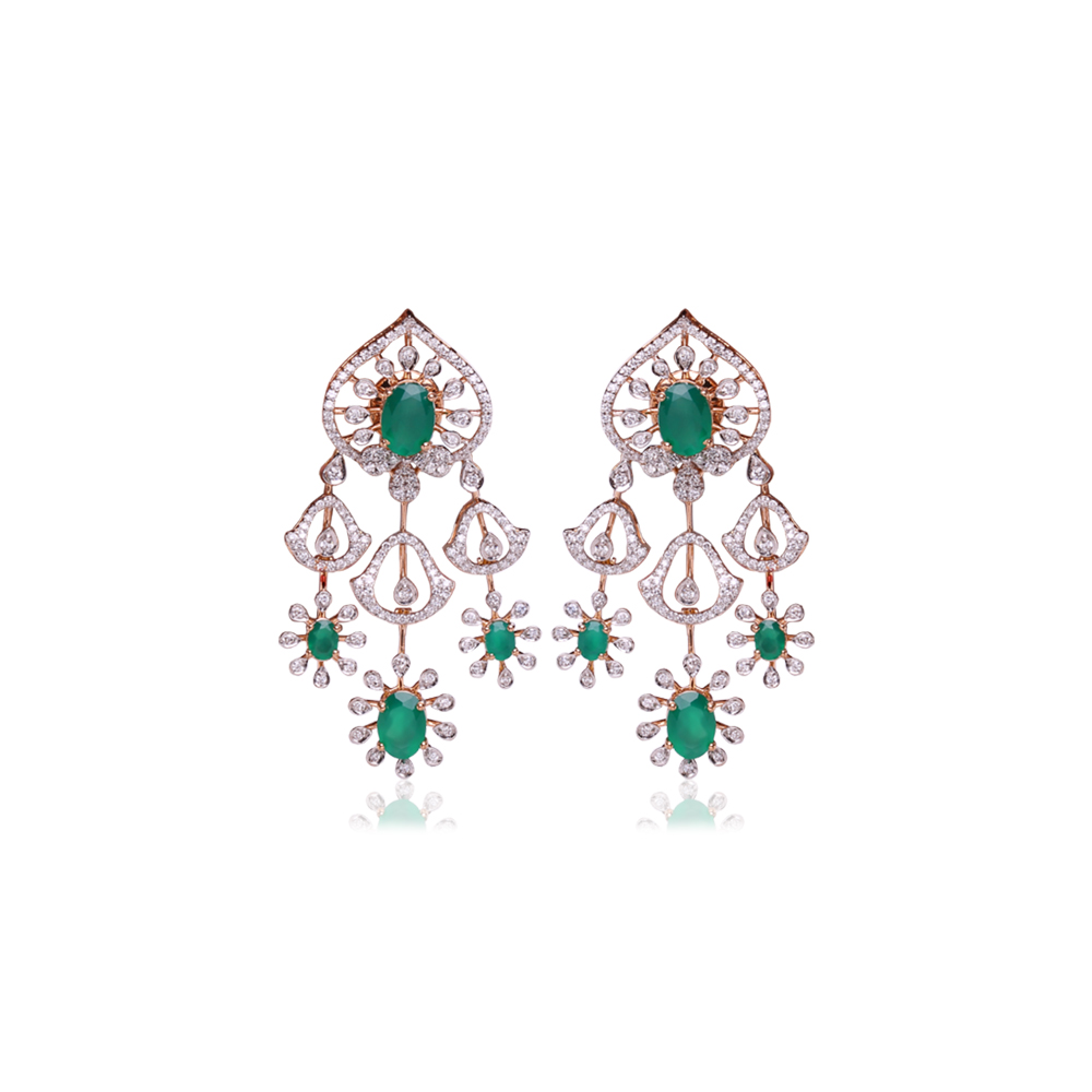 Emerald Studded Diamond Earrings Emerald Studded Diamond Earrings
