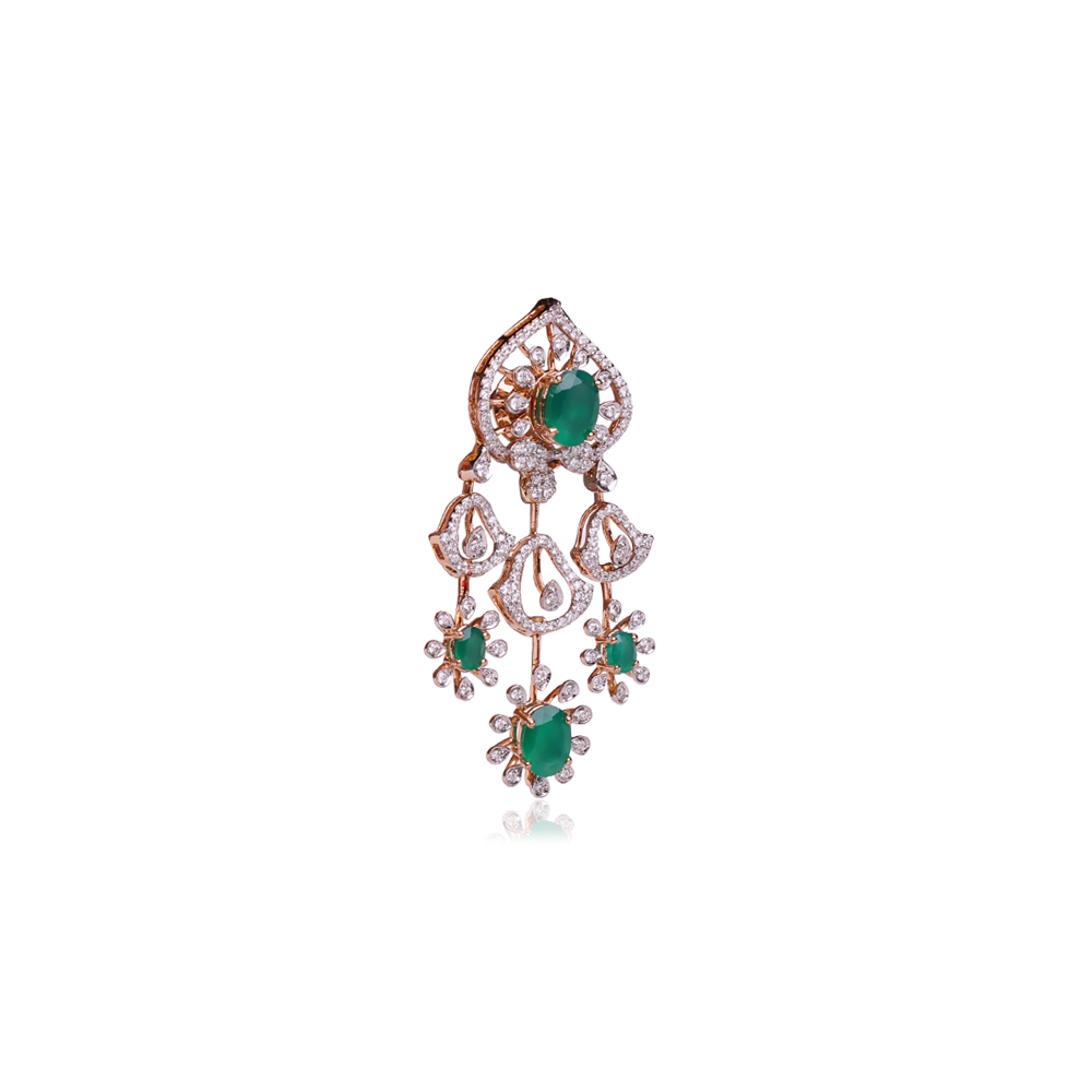 Emerald Studded Diamond Earrings Emerald Studded Diamond Earrings