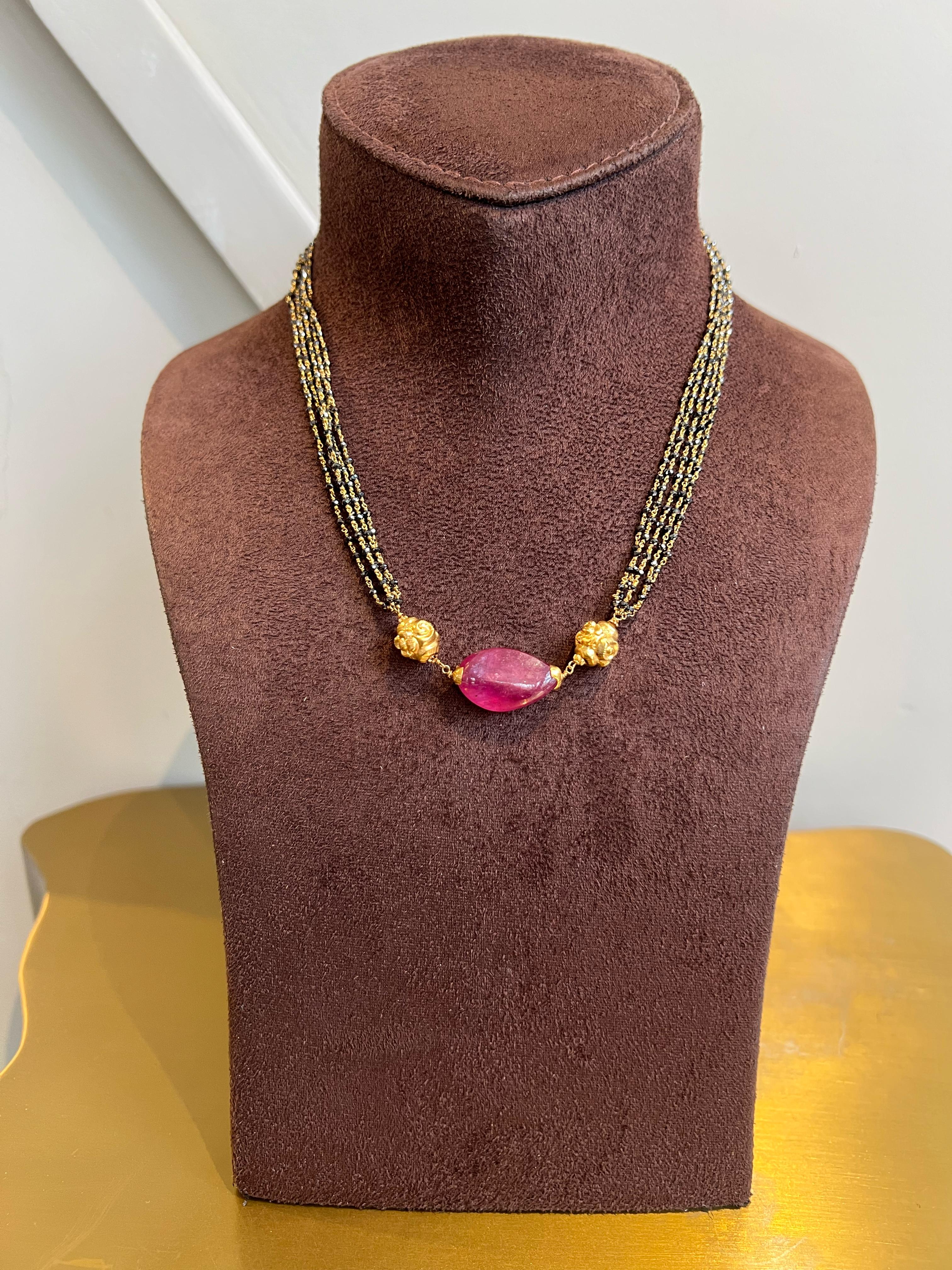 Simple Black Diamond beads with ruby and nakshi ball Simple Black Diamond beads with ruby and nakshi ball