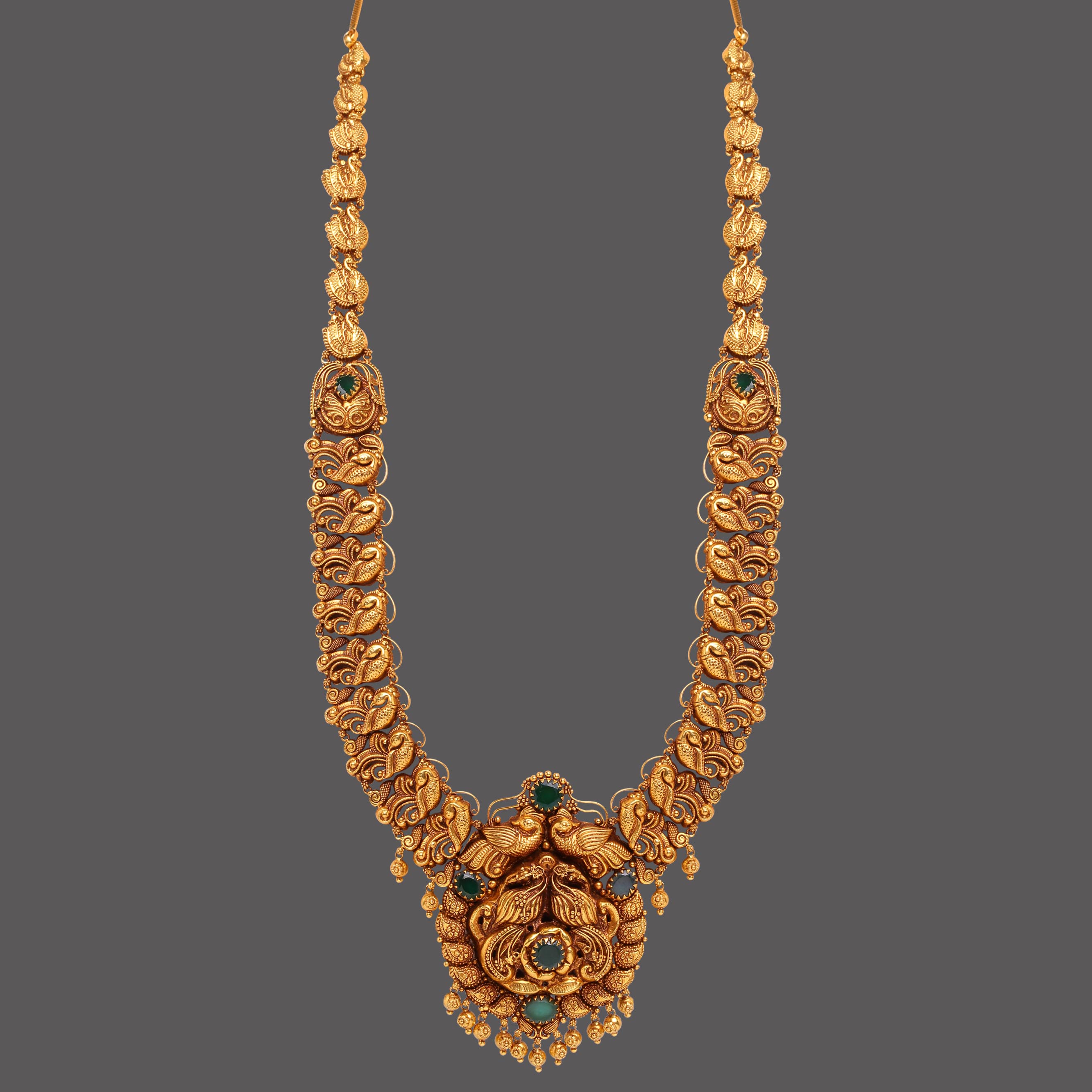 Peacock Emerald Studded Nakshi Haaram Peacock Emerald Studded Nakshi Haaram