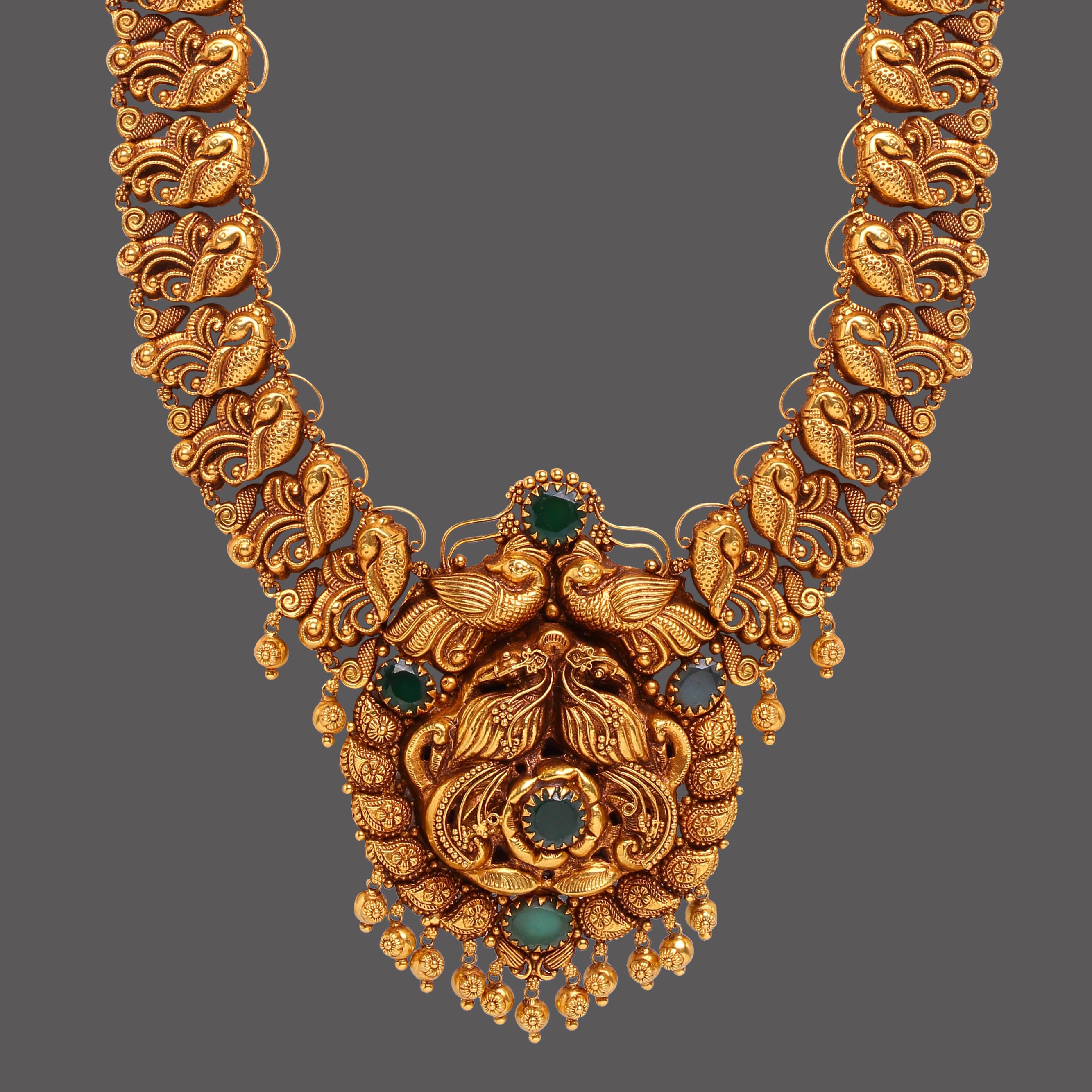Peacock Emerald Studded Nakshi Haaram Peacock Emerald Studded Nakshi Haaram