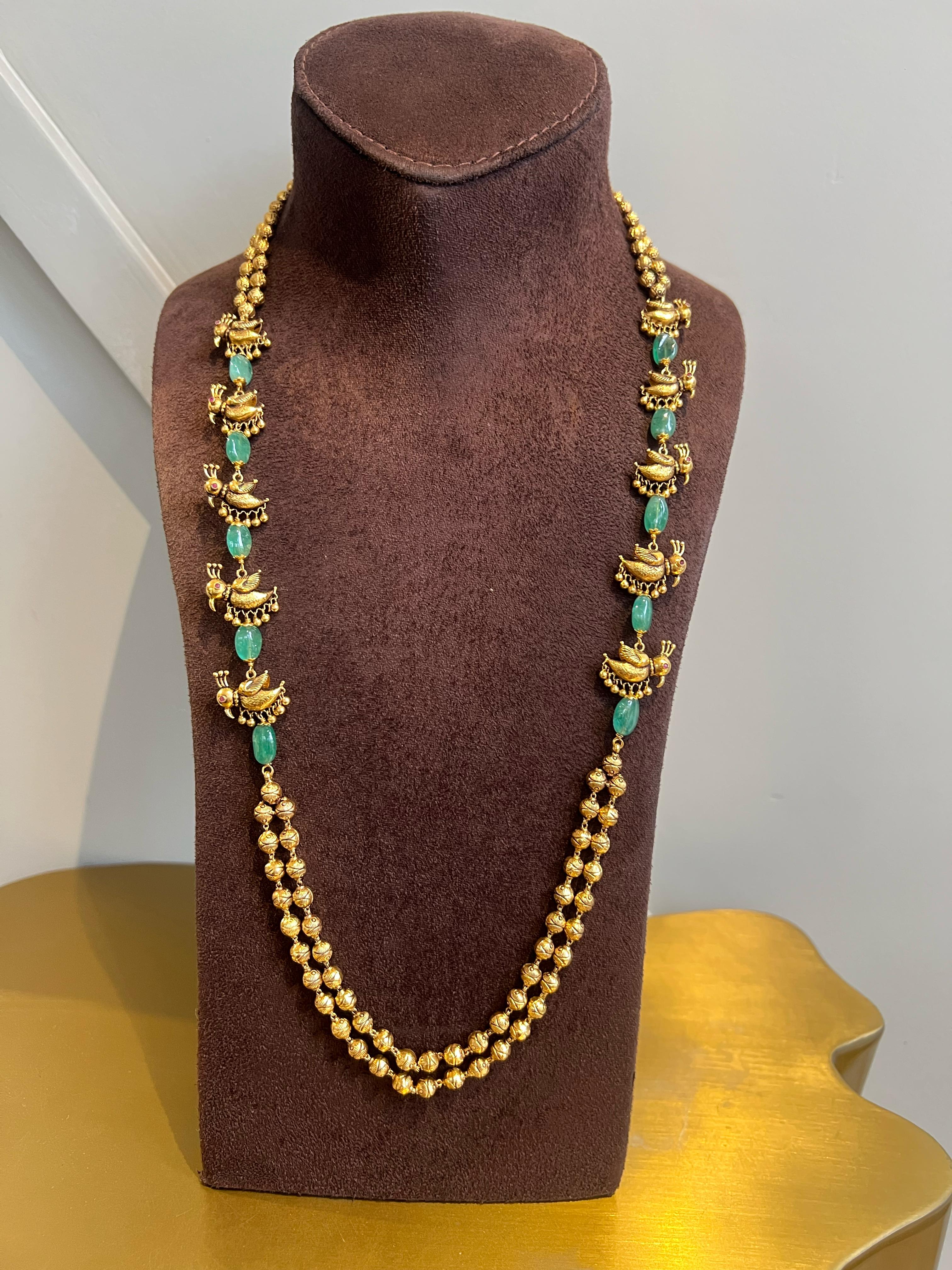 Peacock motif mala emerald beads Peacock motif mala emerald beads