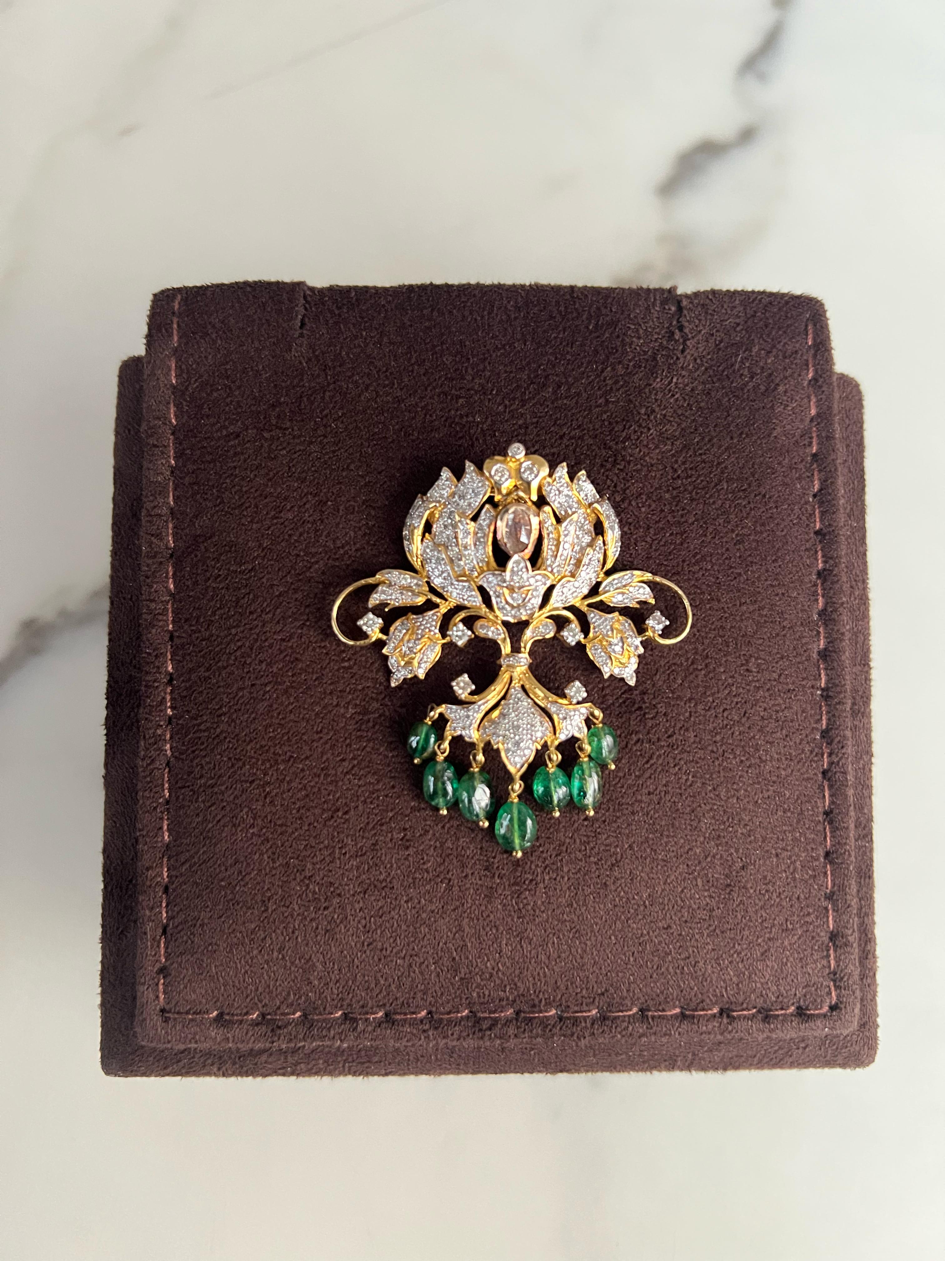 Diamond studded Lotus Polki Locket Diamond studded Lotus Polki Locket