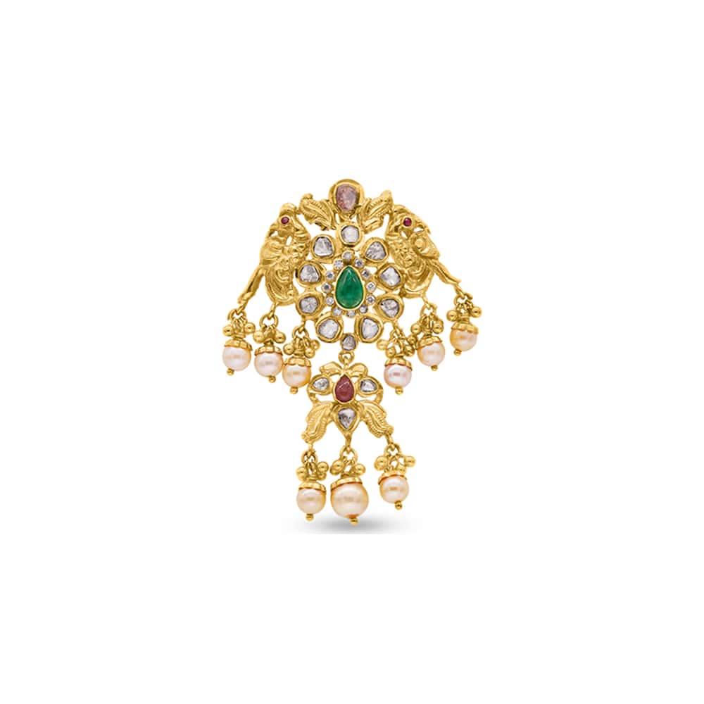 Trio of Gold, Pearls and Polki Pendant Trio of Gold, Pearls and Polki Pendant