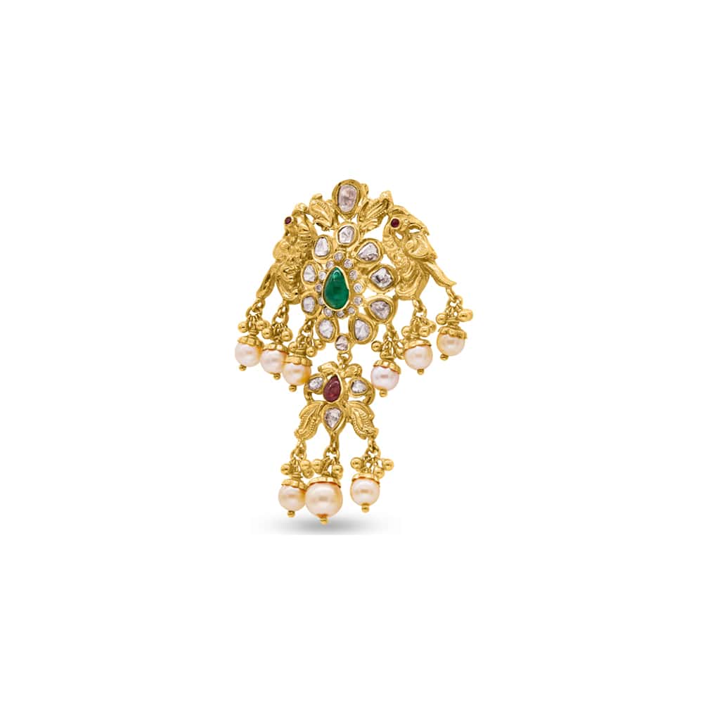 Trio of Gold, Pearls and Polki Pendant Trio of Gold, Pearls and Polki Pendant