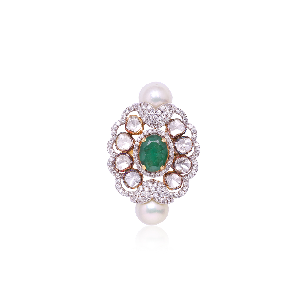 Emerald Studded Polki Ring Emerald Studded Polki Ring