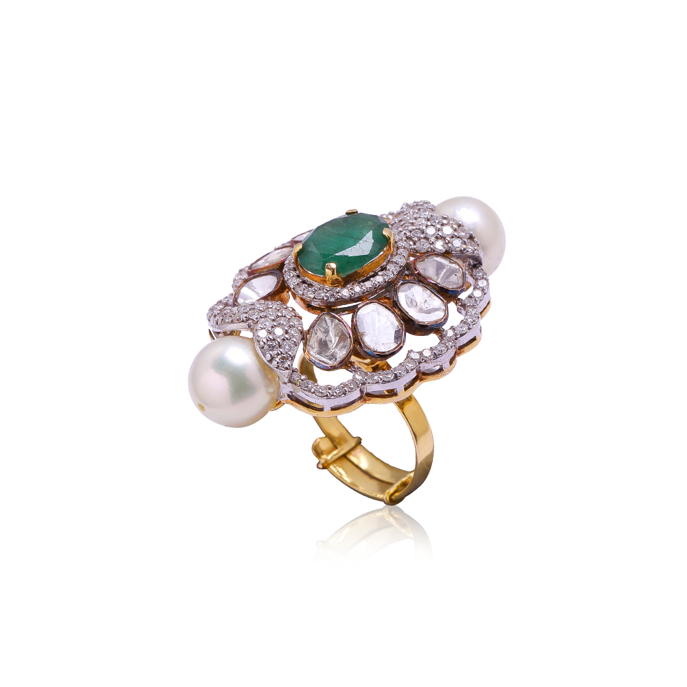 Emerald Studded Polki Ring Emerald Studded Polki Ring
