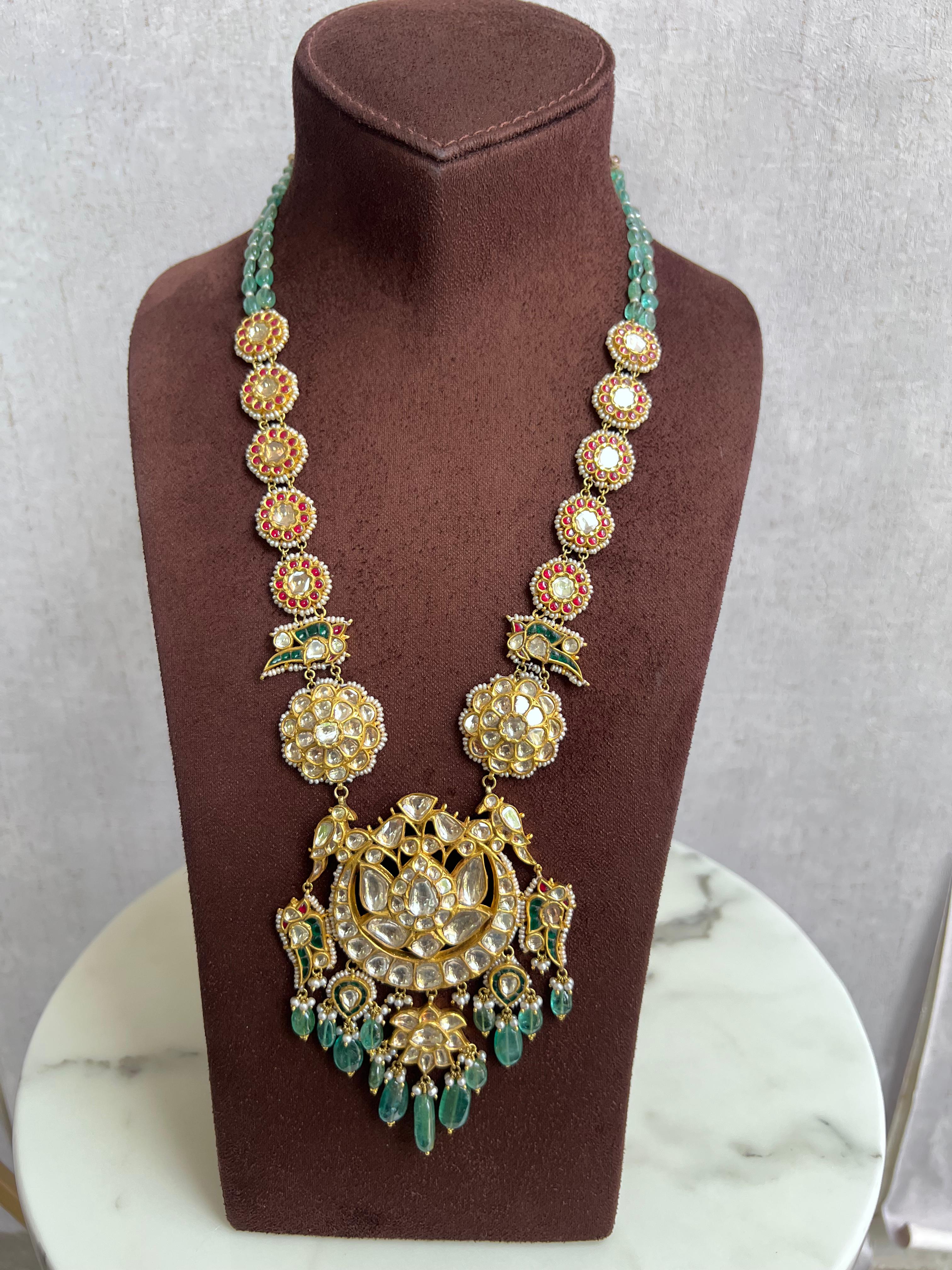 Kundan Haram with Emerald Beads