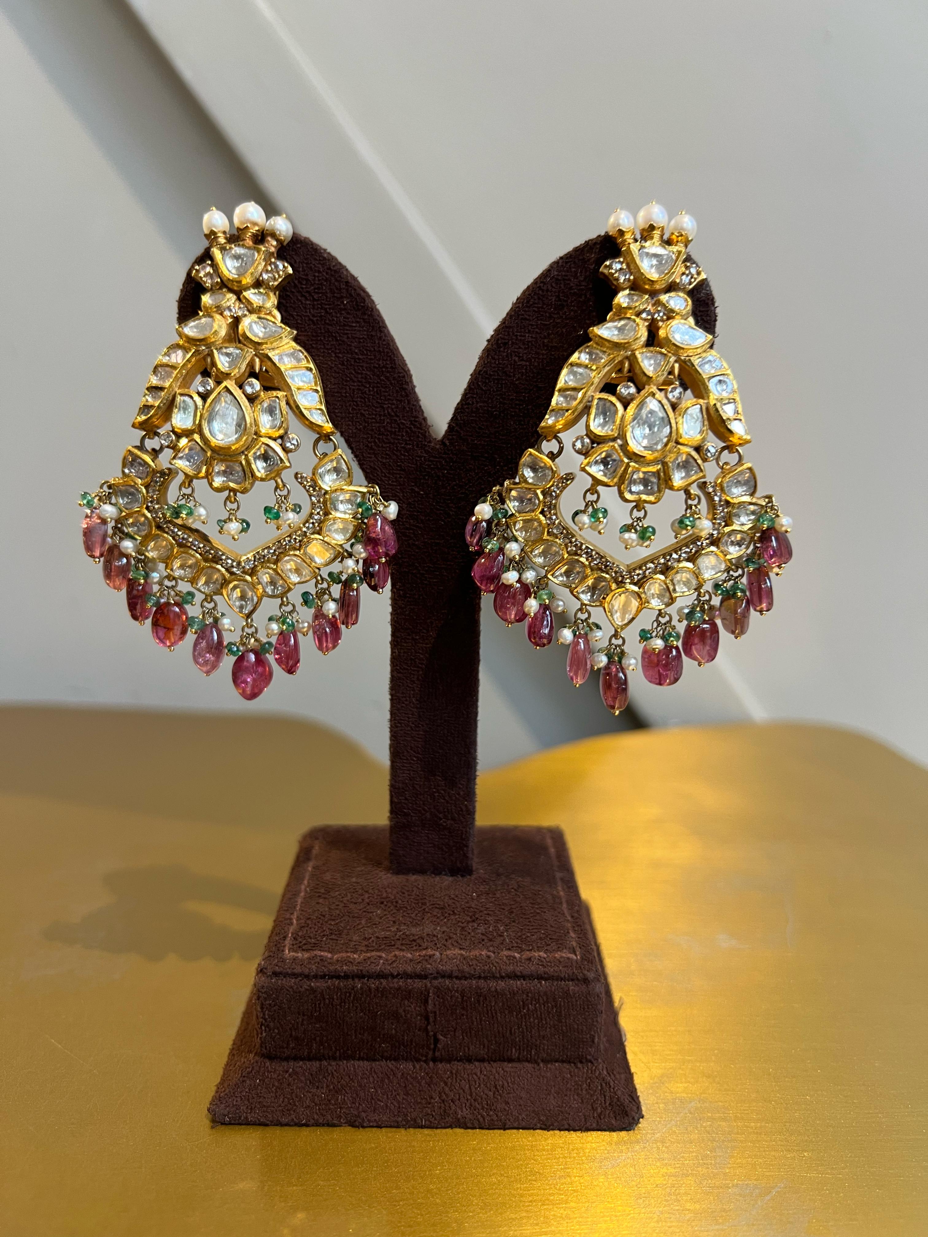 Kundan Hangings with Tourmaline Beads