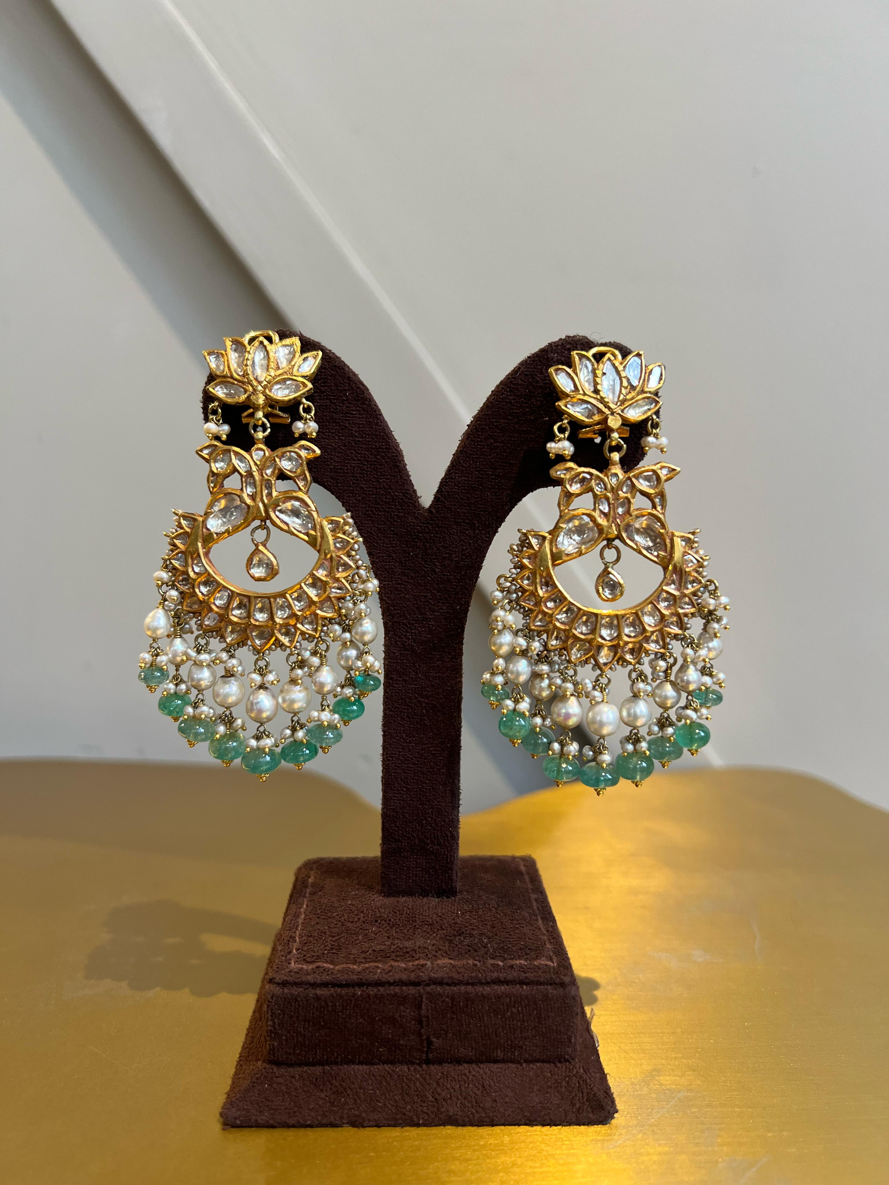 Lotus Motif Kundan Chandbali