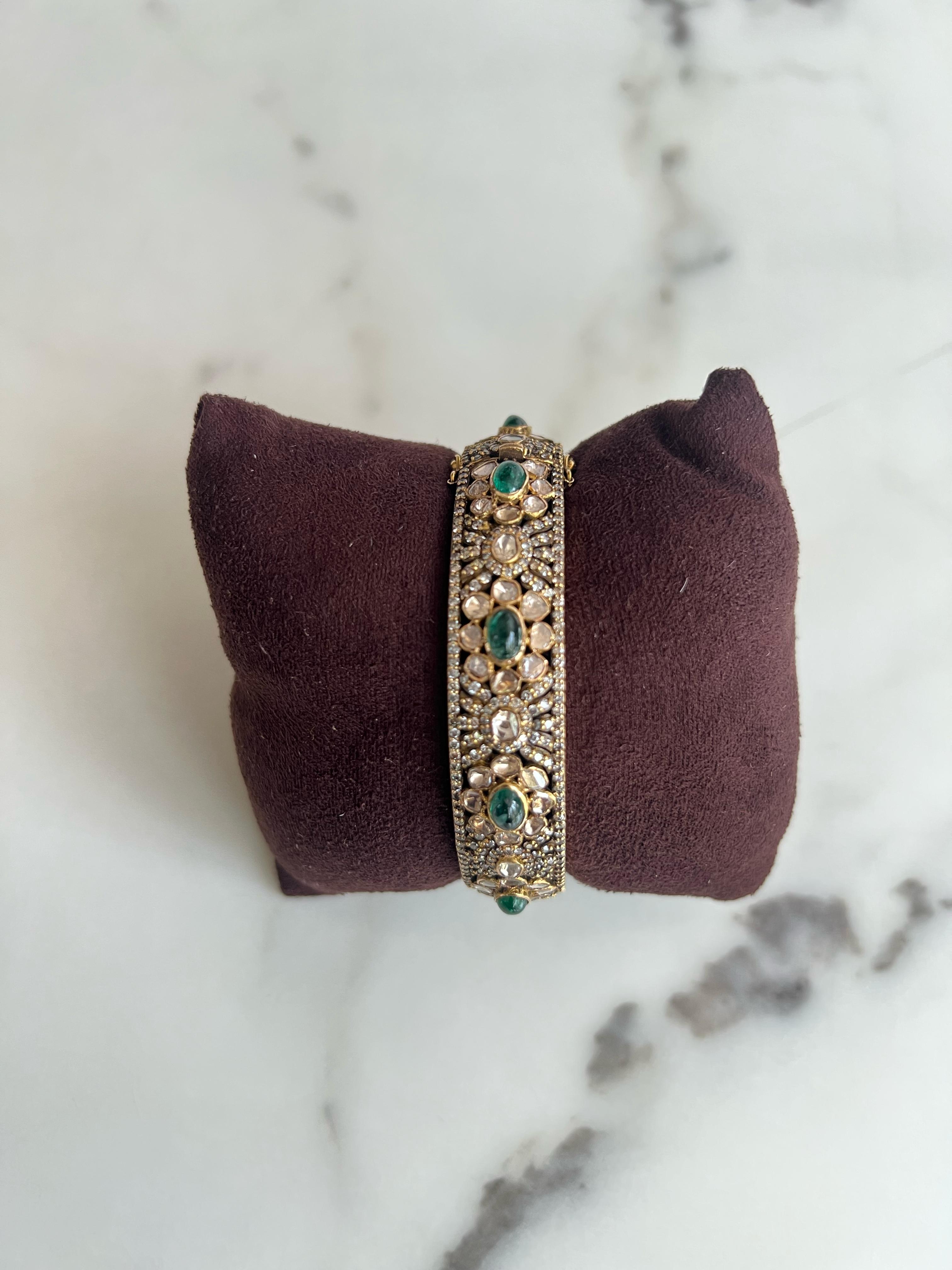 Victorian polki bangle with emerald Victorian polki bangle with emerald