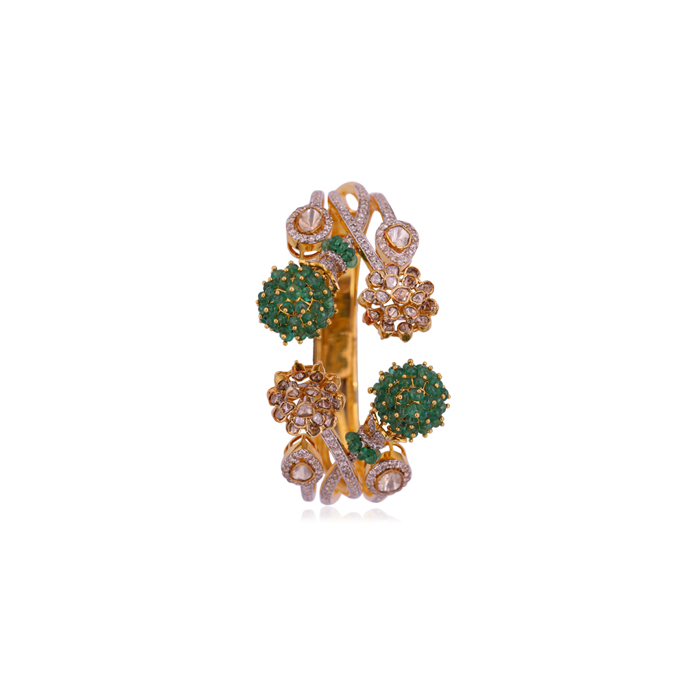 Emerald Studded Polki Kada Emerald Studded Polki Kada