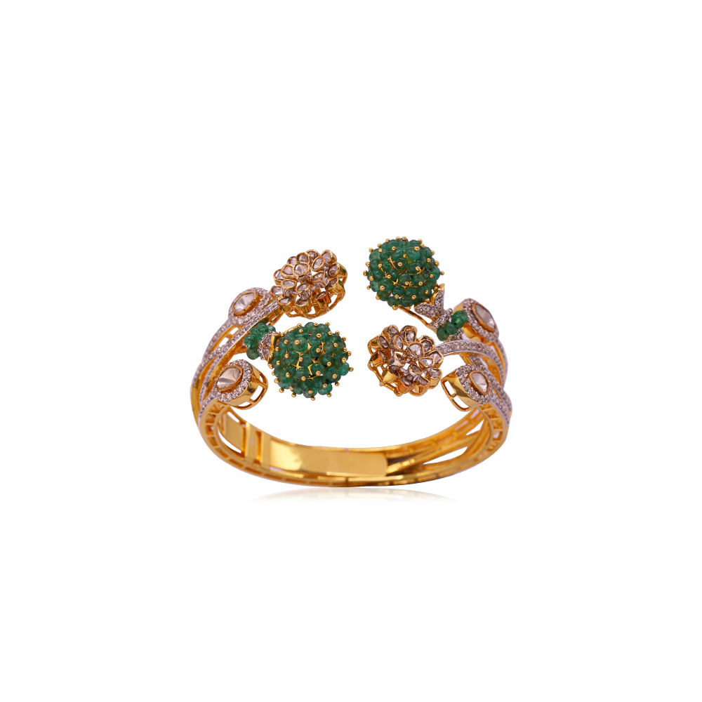 Emerald Studded Polki Kada Emerald Studded Polki Kada