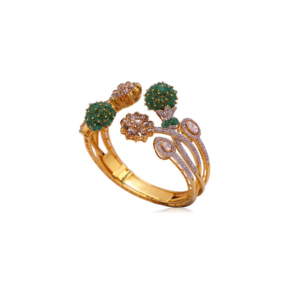 Emerald Studded Polki Kada Emerald Studded Polki Kada