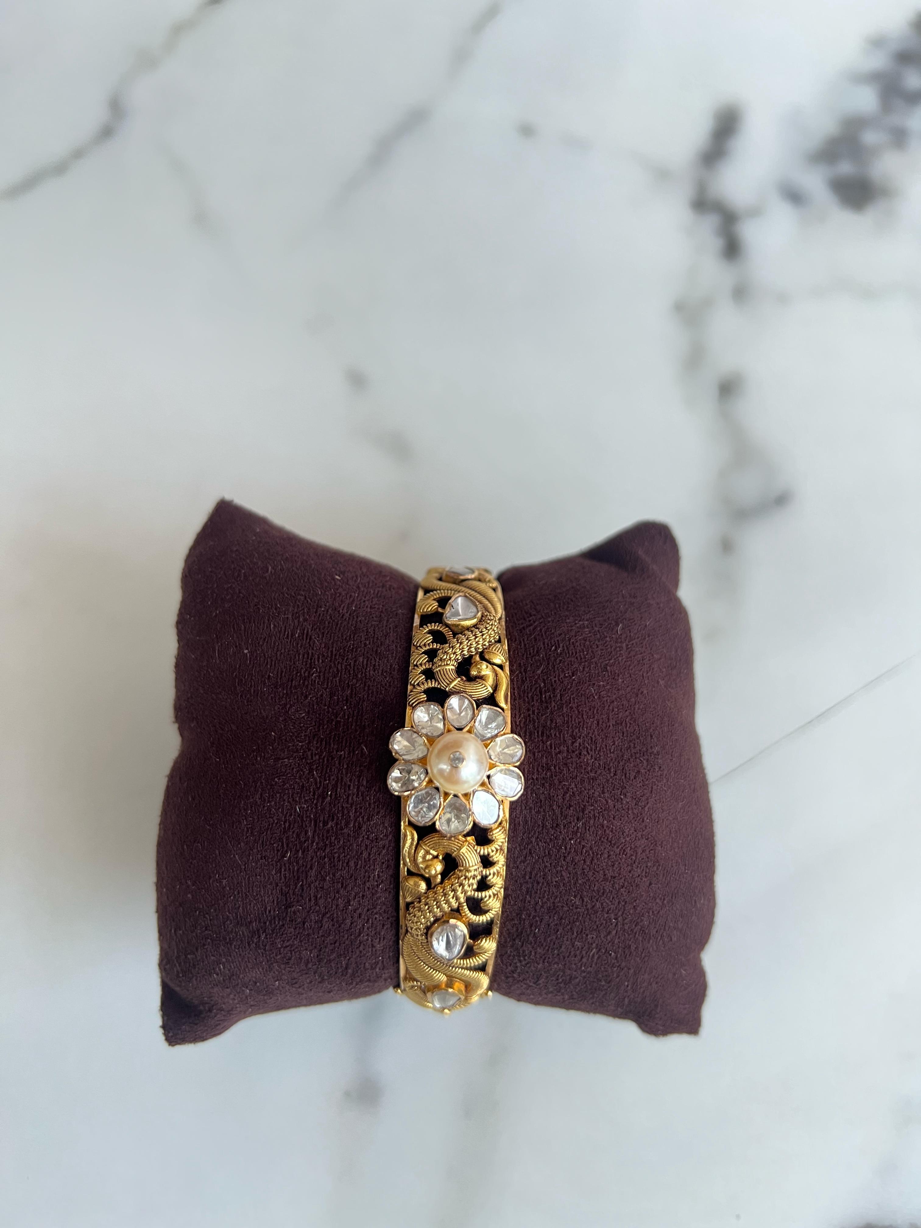 Traditional Floral polki kada with pearl Traditional Floral polki kada with pearl