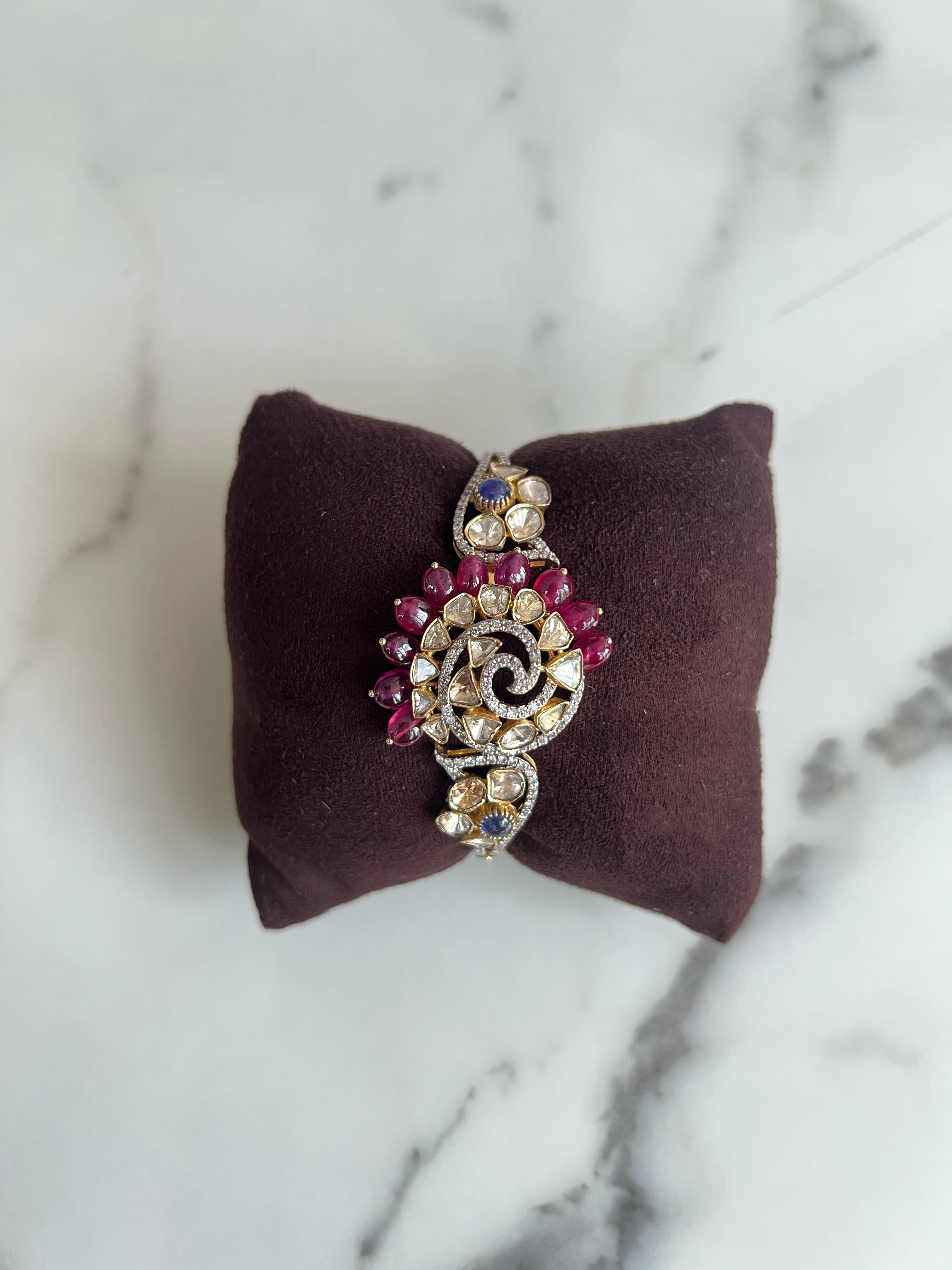 Charming Polki Bracelet with ruby beads Charming Polki Bracelet with ruby beads