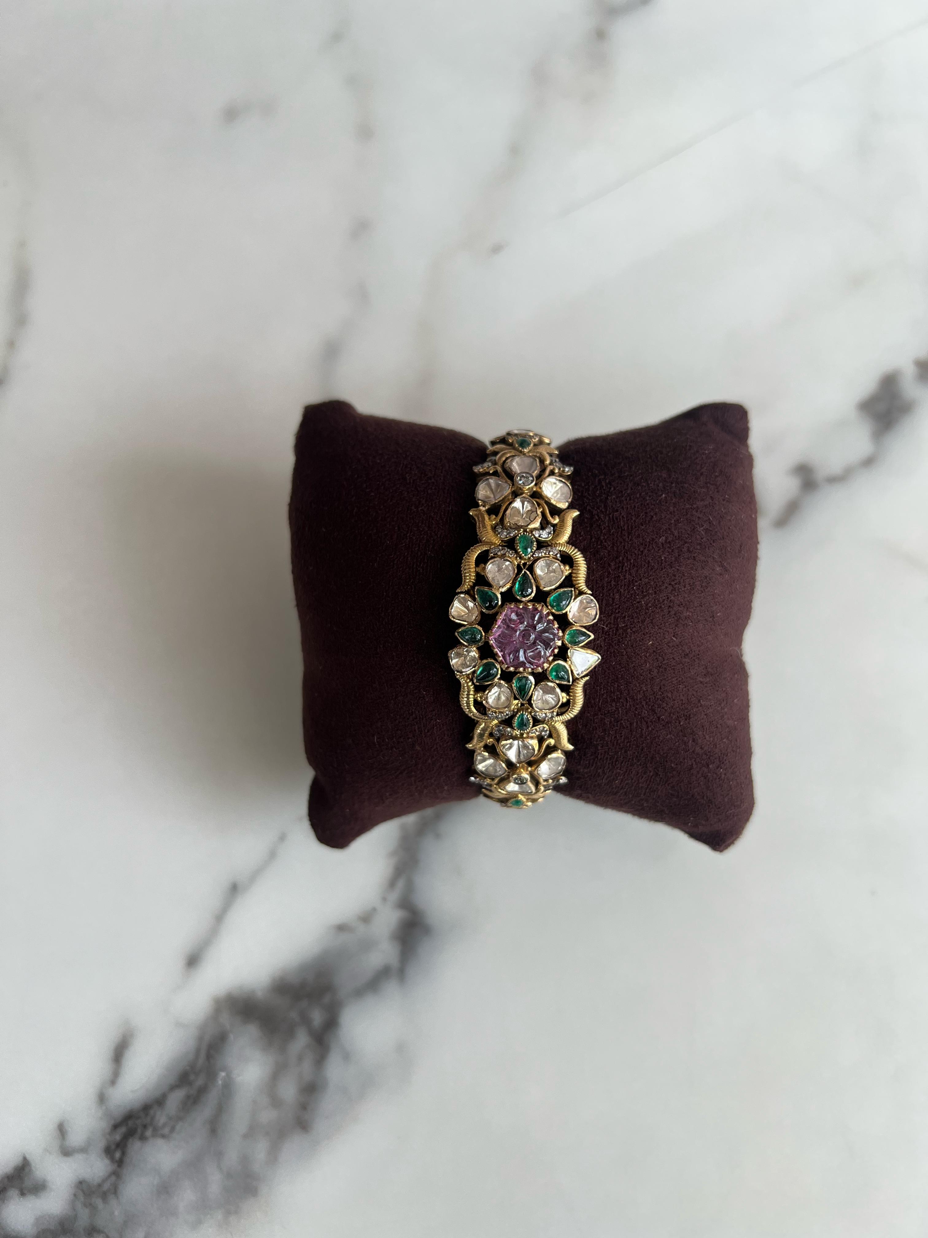 Tourmaline kada studded with polki Tourmaline kada studded with polki