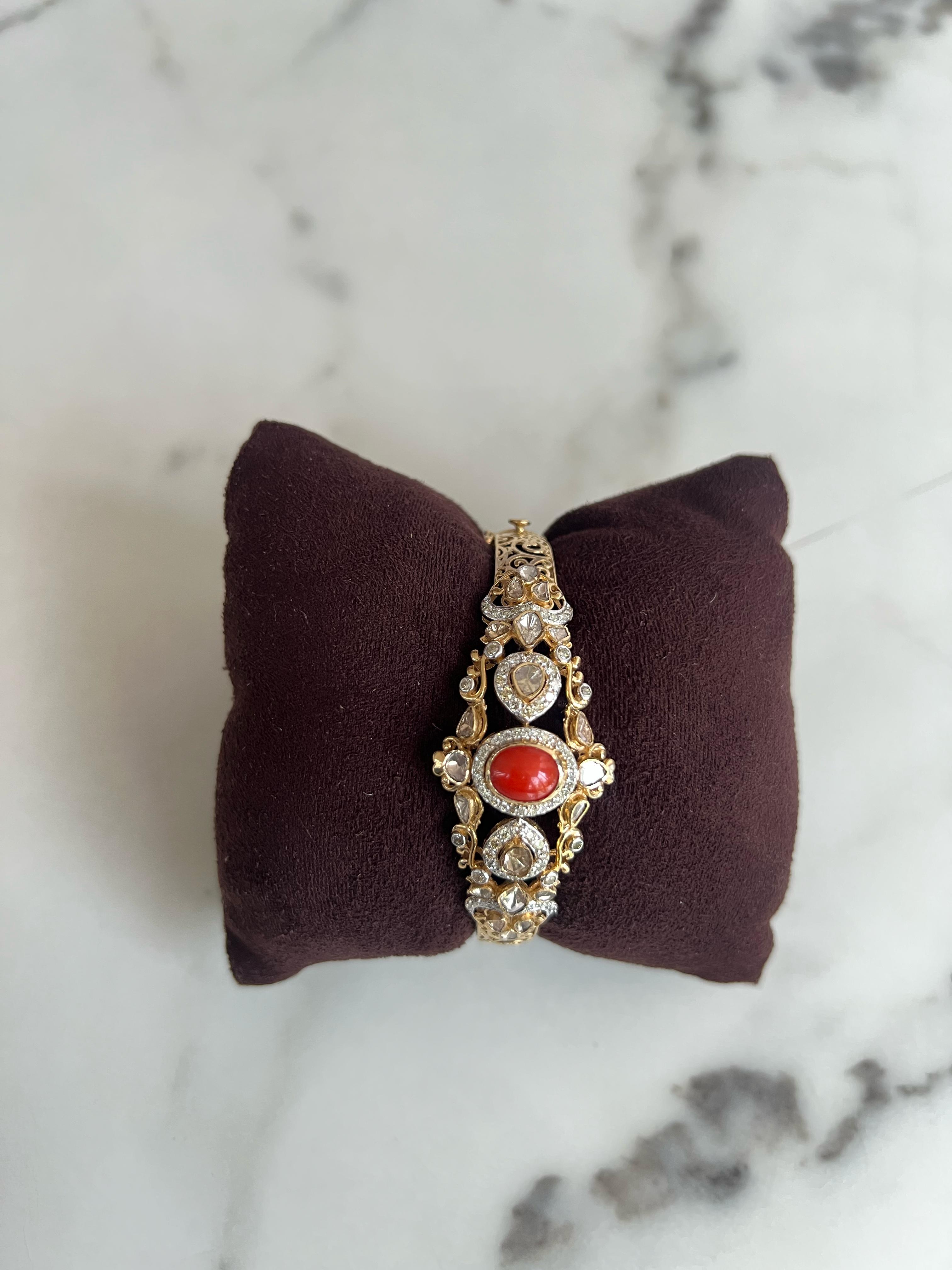 Traditional Kada with coral and polki Traditional Kada with coral and polki