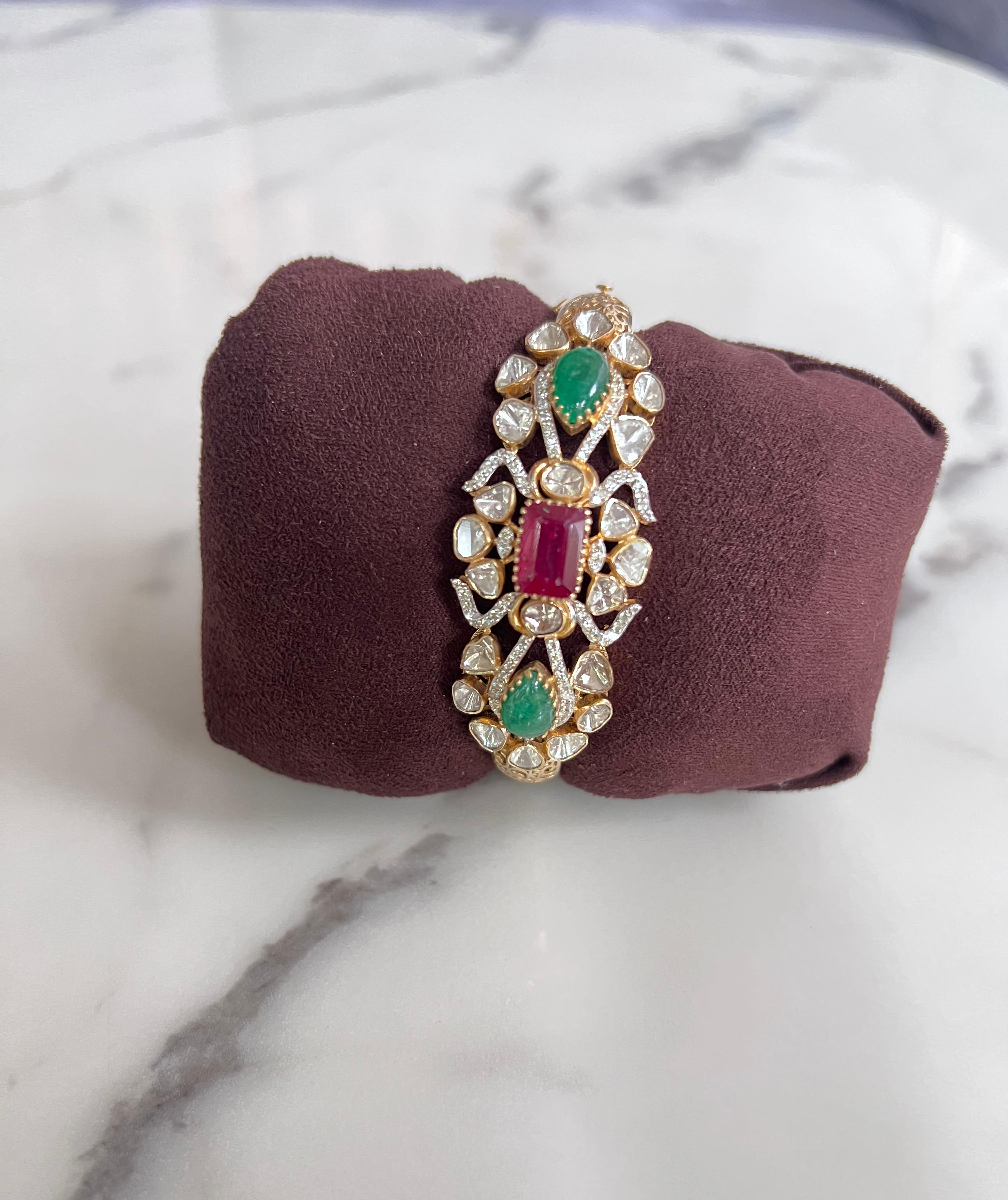 Traditional Polki Bracelet with Ruby and Emerald