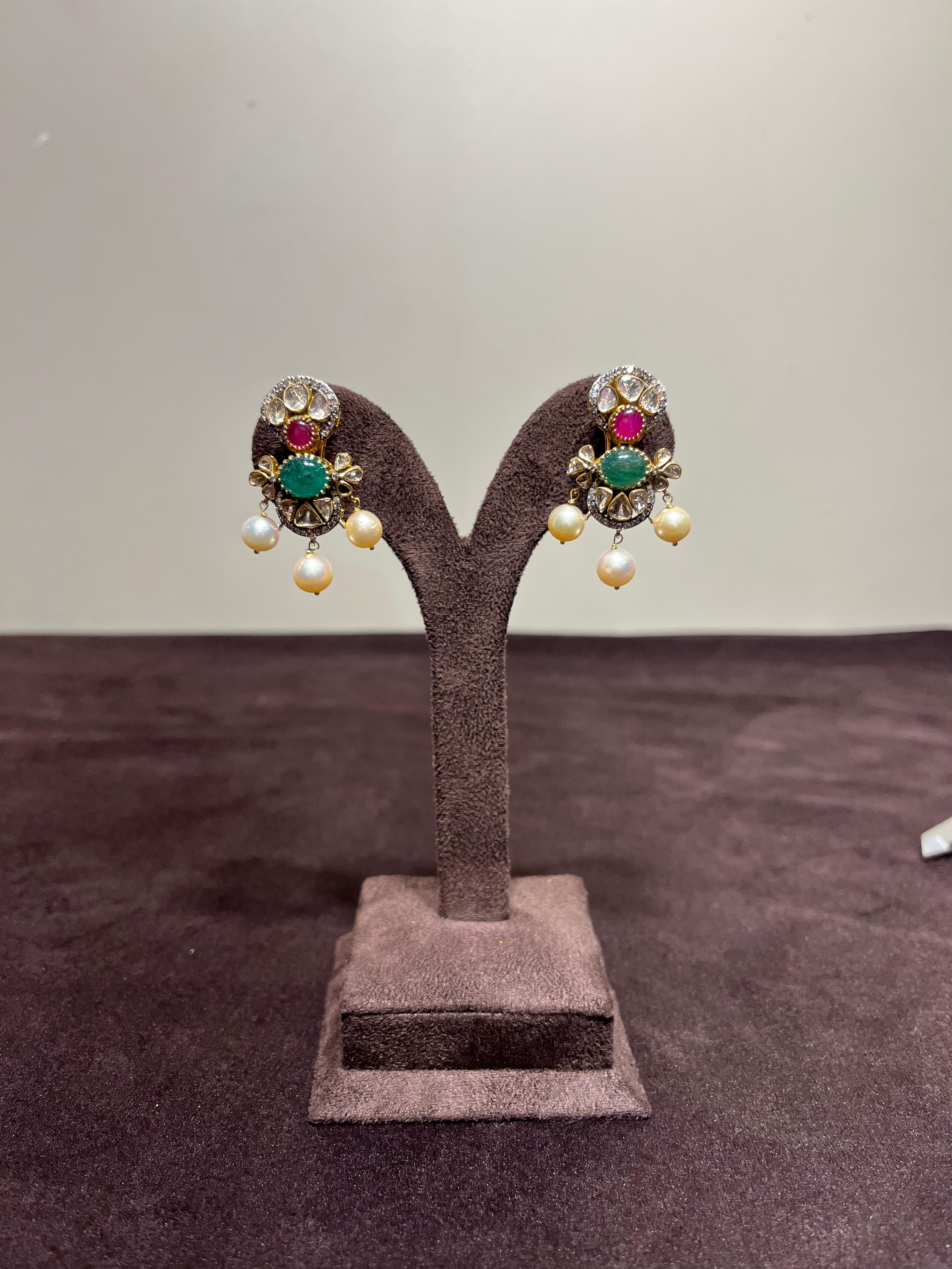 Polki hangings with Emerald and Ruby