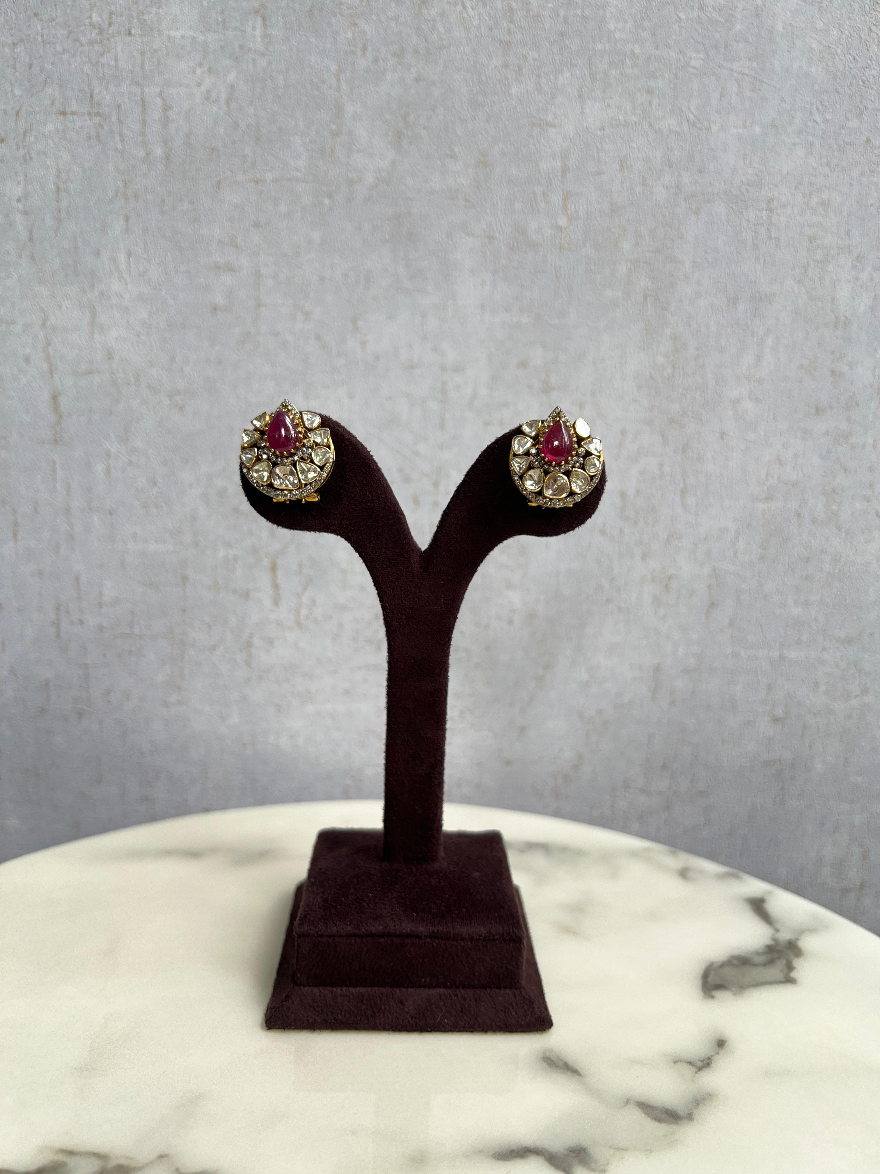 Classic Polki Studs with Rubies
