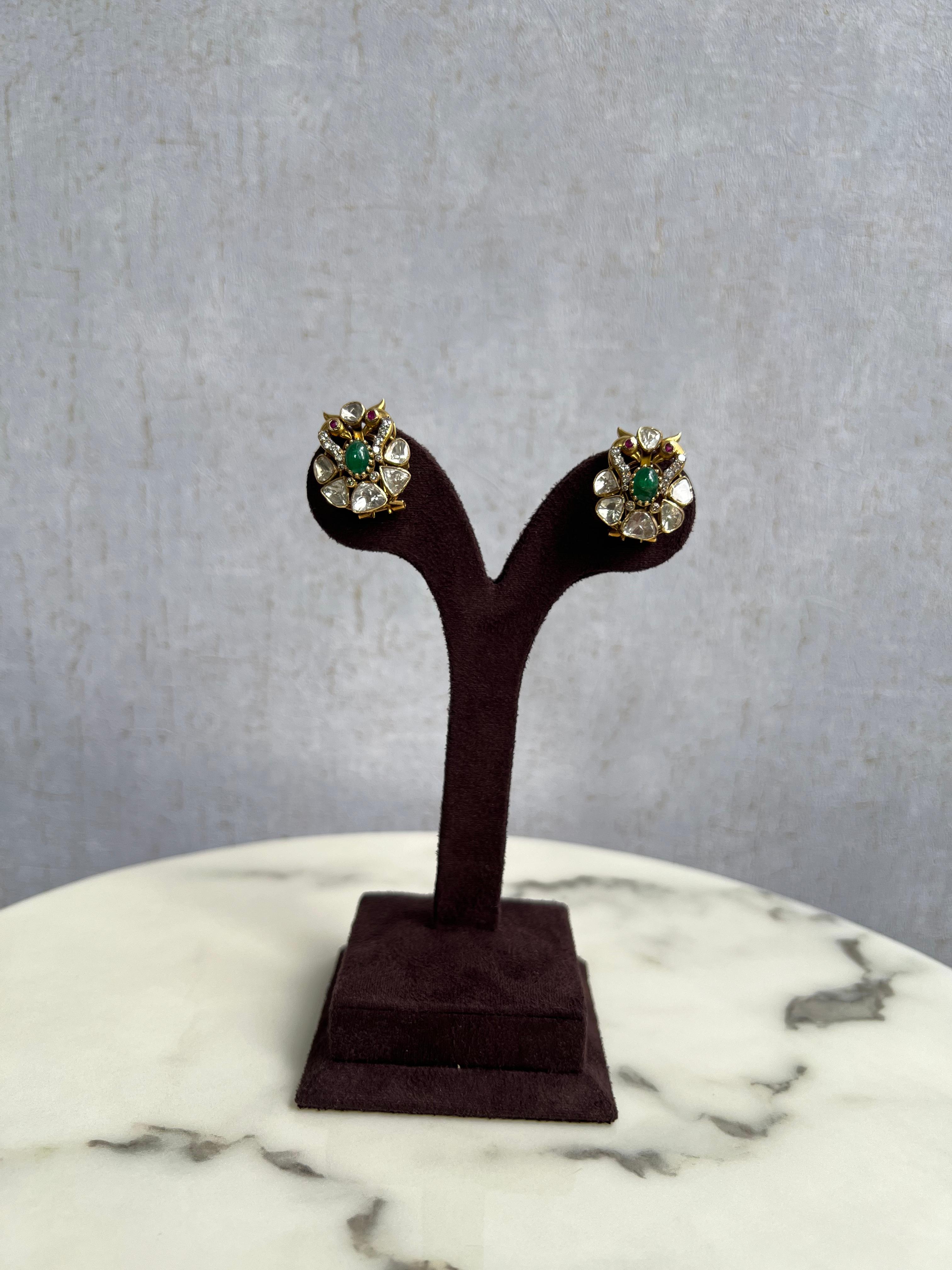 Peacock Motif Polki Studs